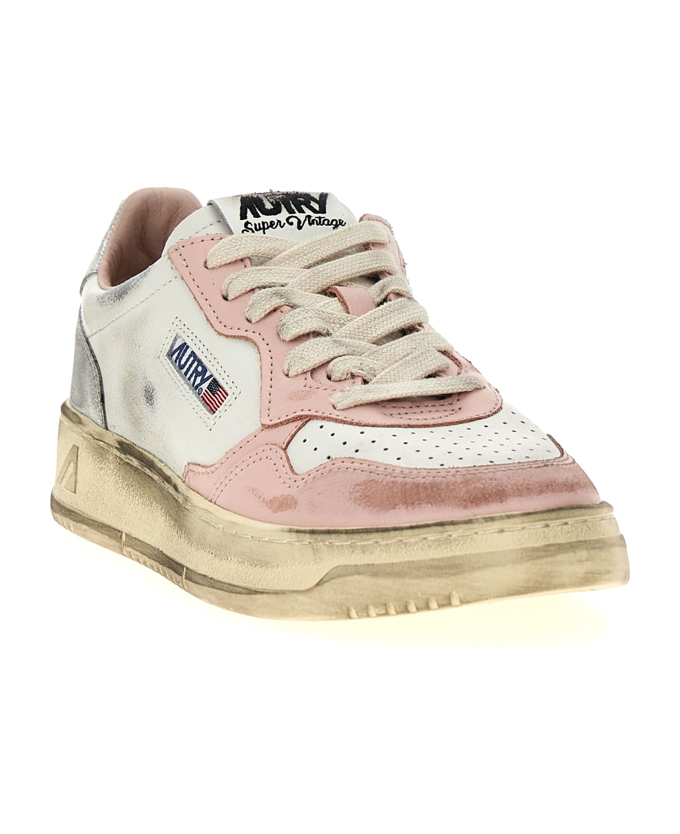 Autry Super Vintage Medalist Low Sneakers - White, pink, silver