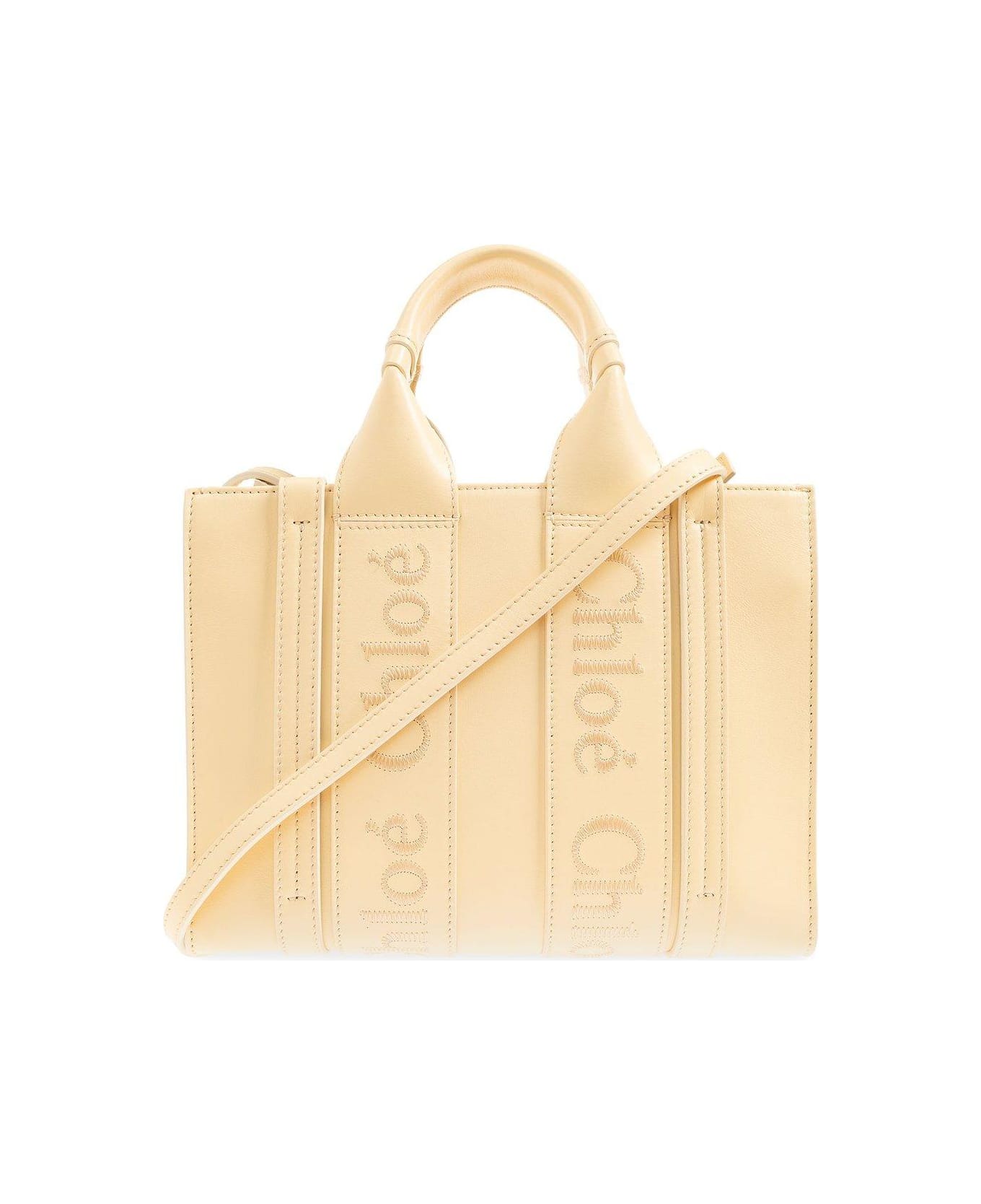 Chloé Woody Logo Embroidered Small Tote Bag - Yellow