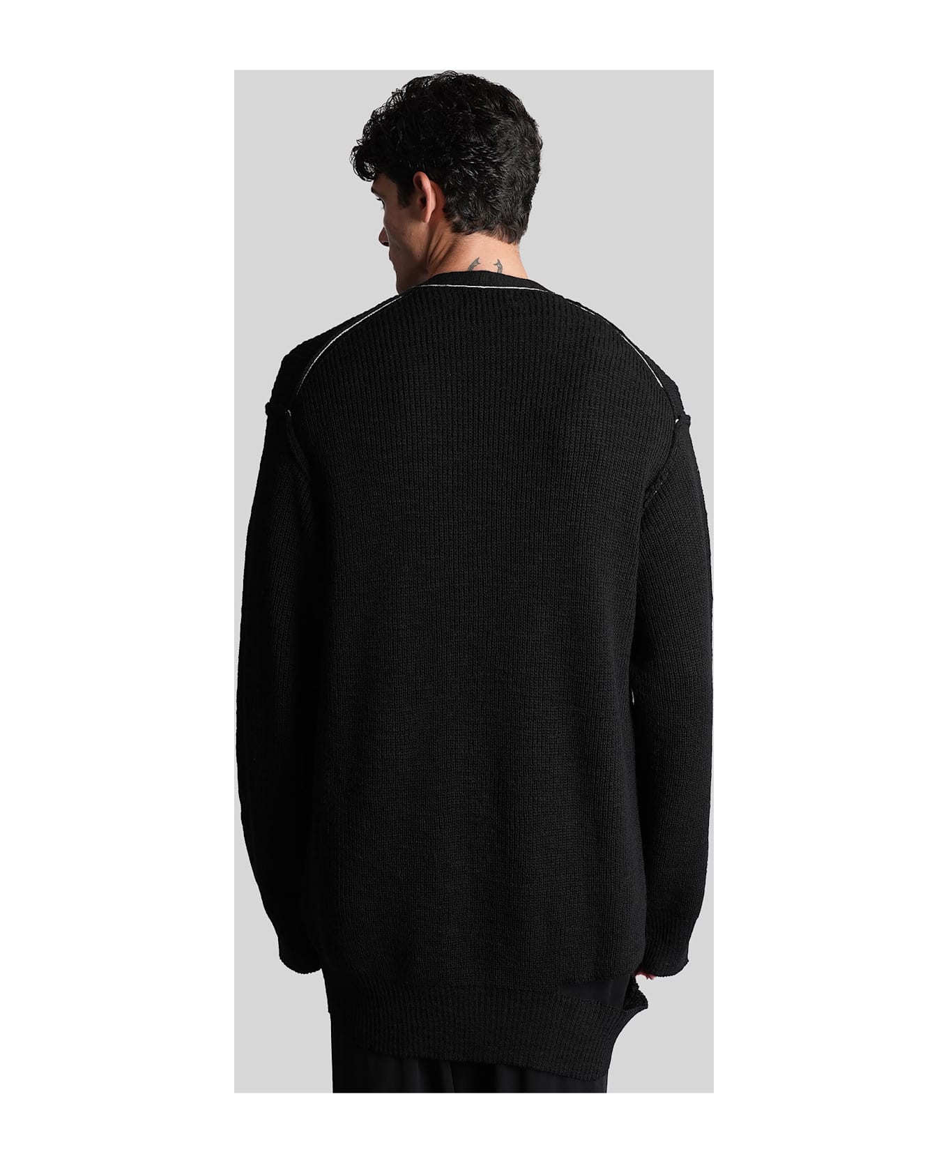 Yohji Yamamoto Cardigan In Black Wool - black