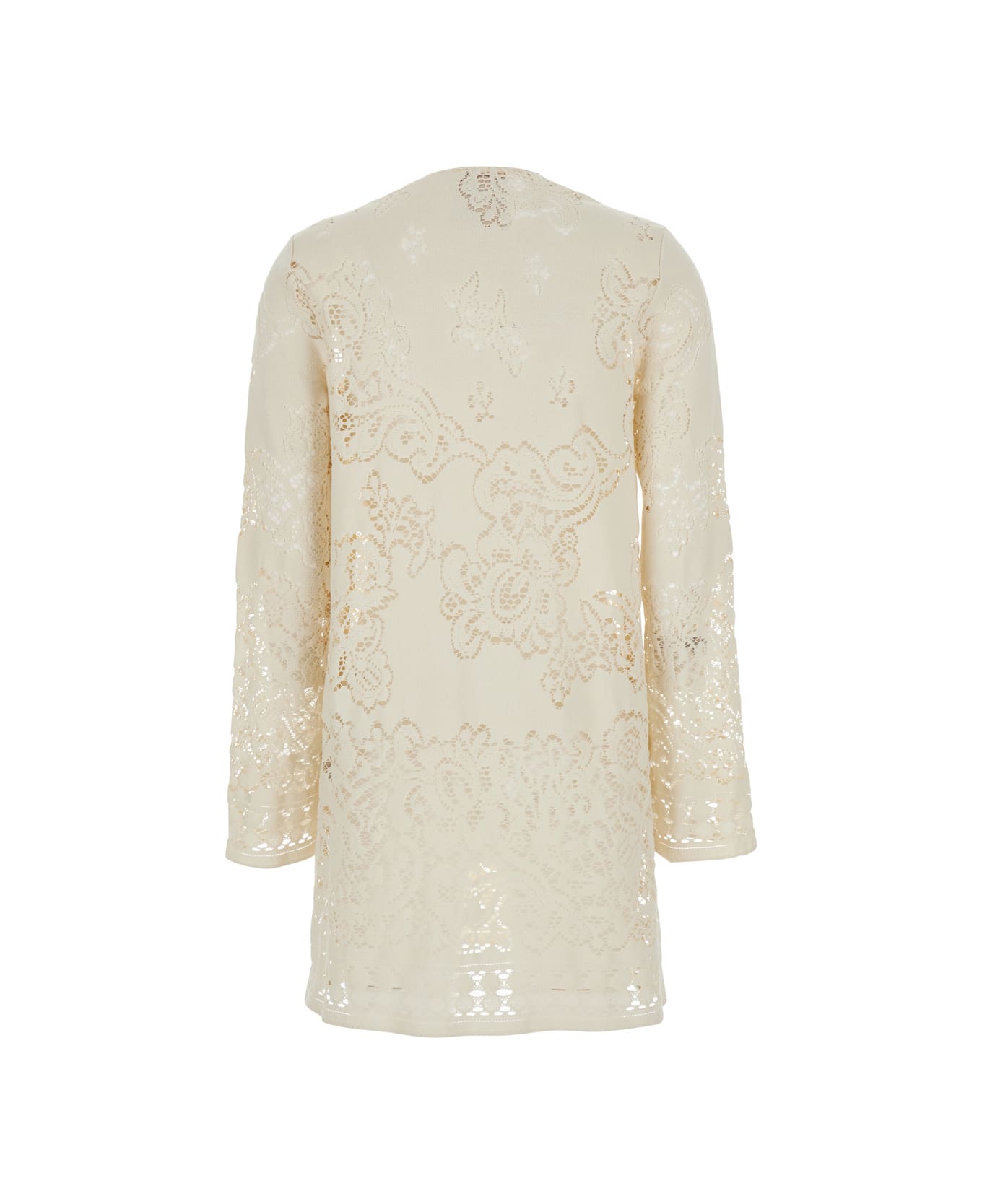 SEMICOUTURE White Dress With Deep V-neck And Lace Details In Cotton Blend Woman - White