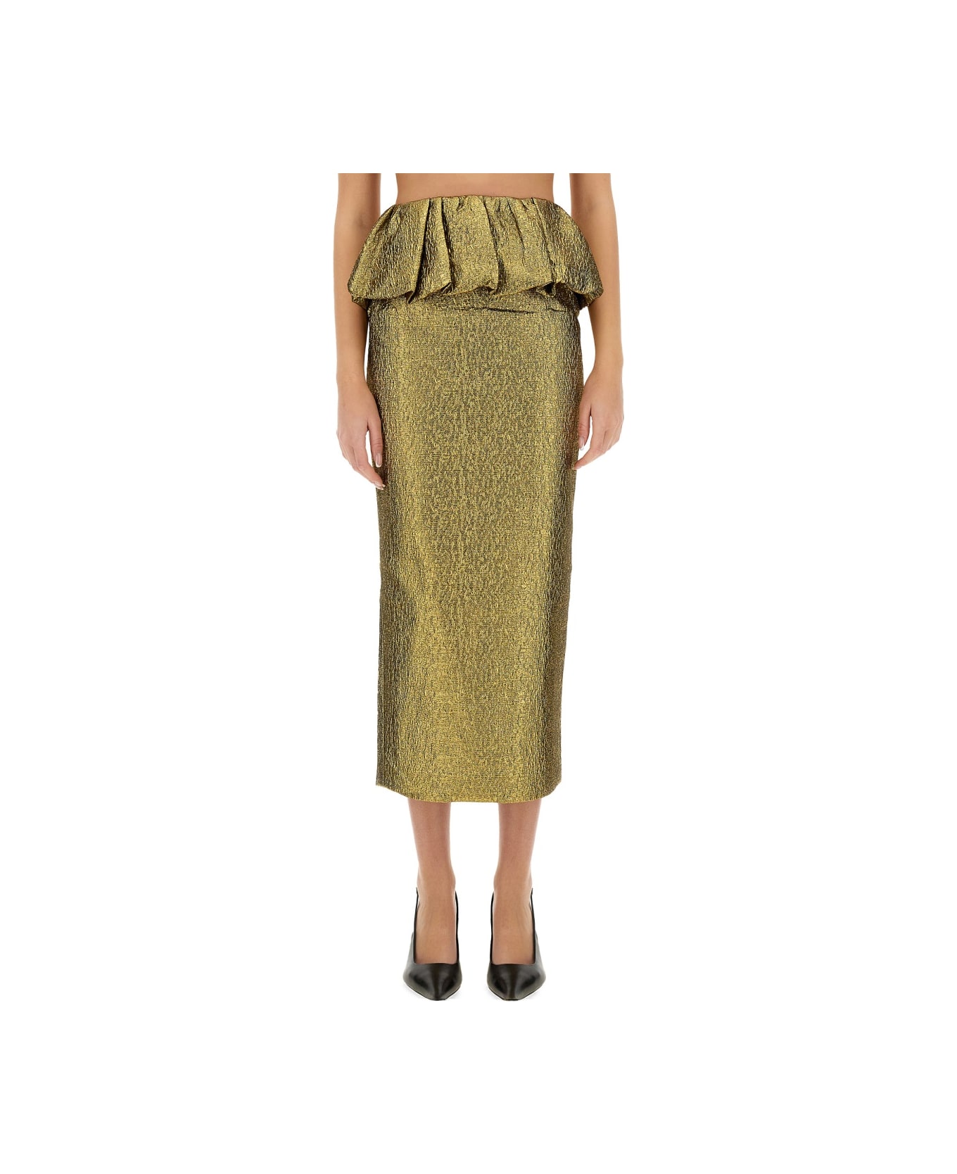 self-portrait Metallic Jacquard Midi Skirt - GOLD