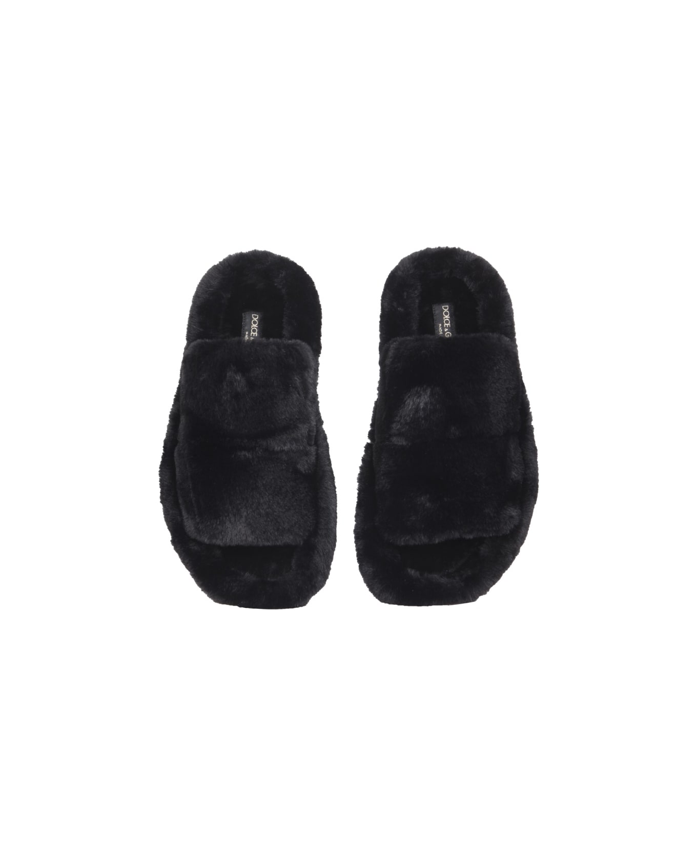 Dolce & Gabbana Fur Sandals - BLACK