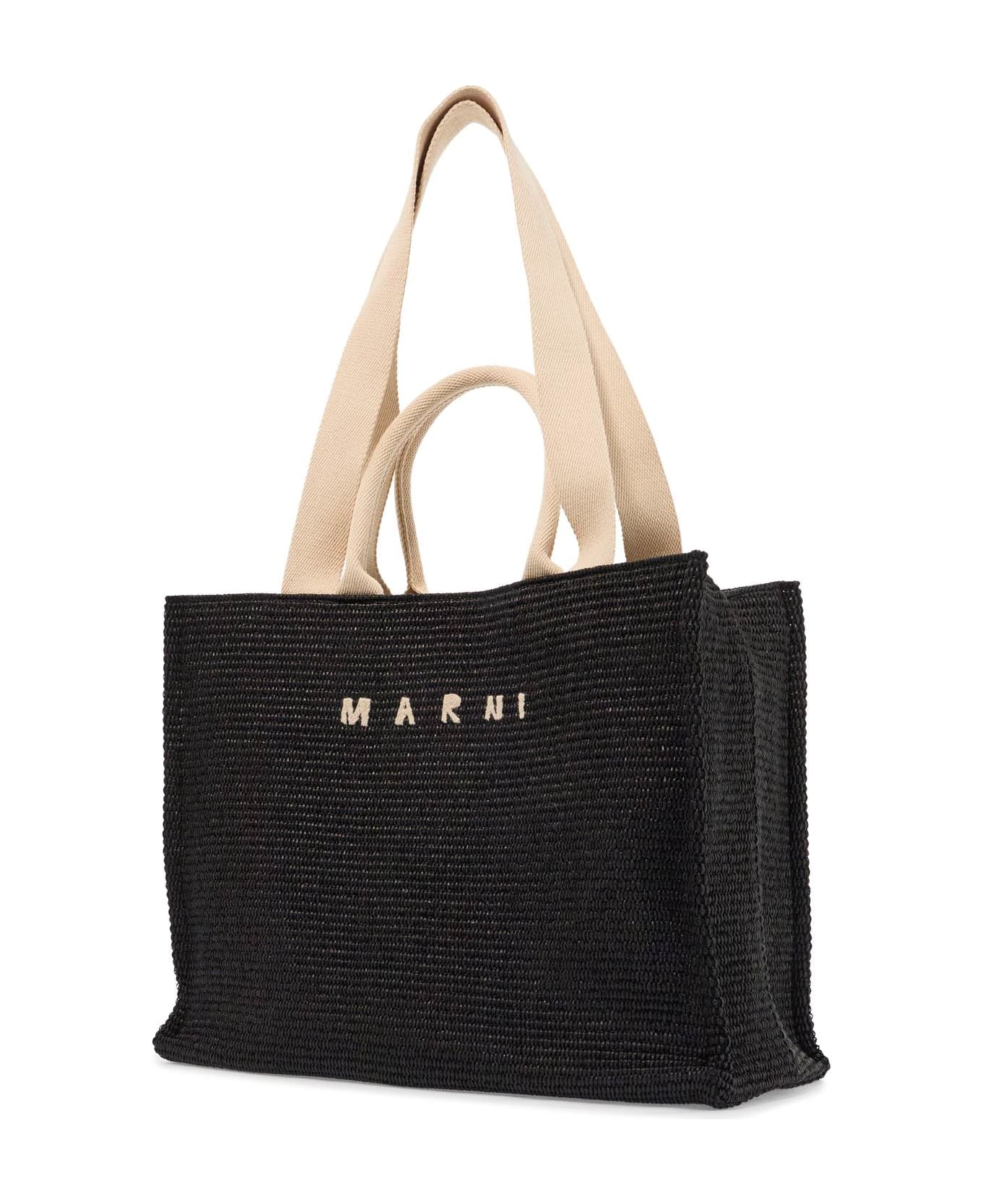 Marni Fabric Rafia Effect Shopping Bag - Black/natural