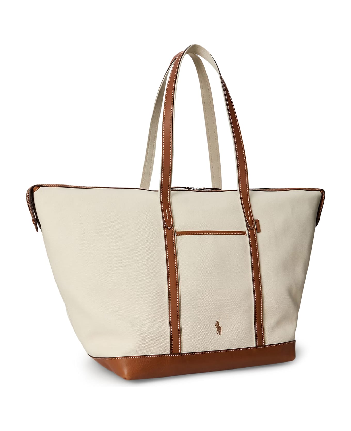 Polo Ralph Lauren Canvas Travel Bag With Leather Profiles - ECRU CUOIO