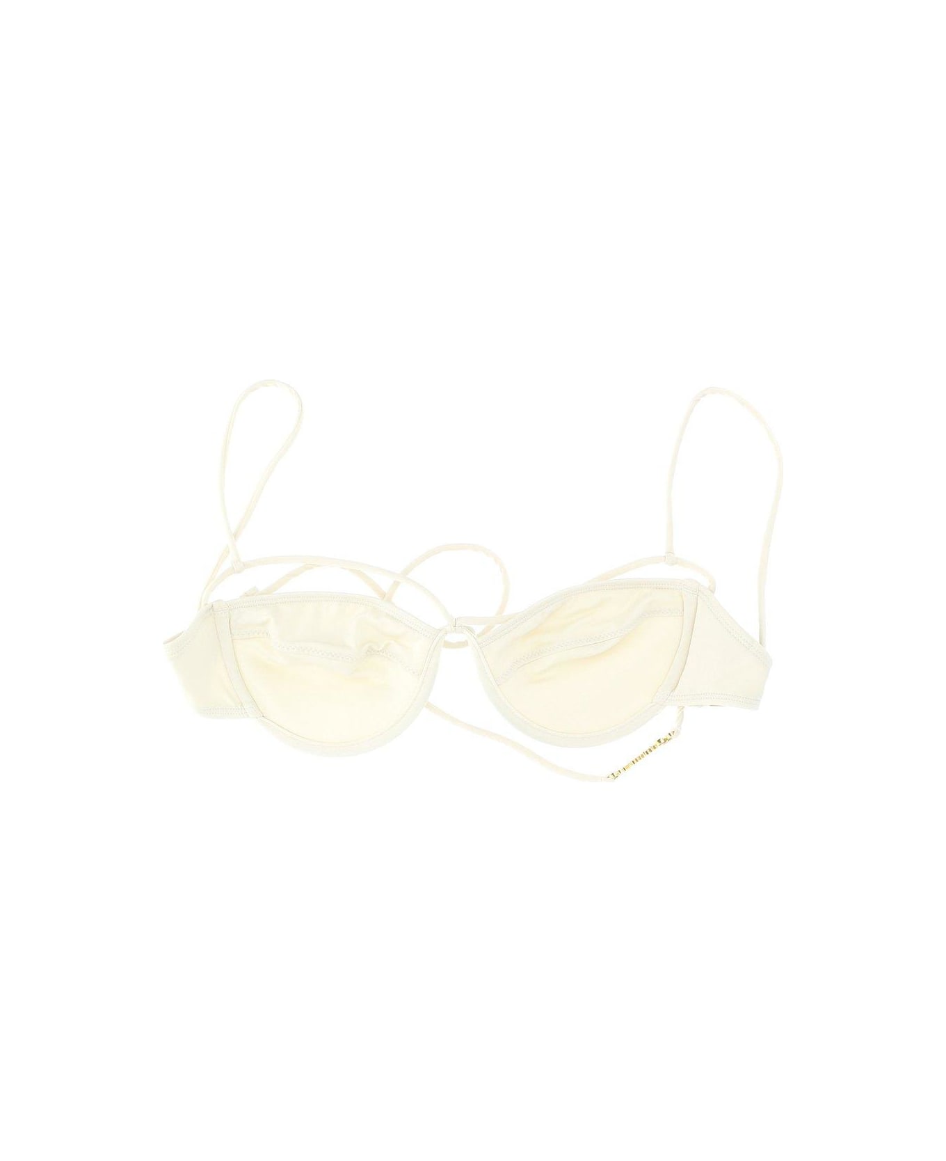 Jacquemus Strapped Logo Plaque Bikini Top - Beige