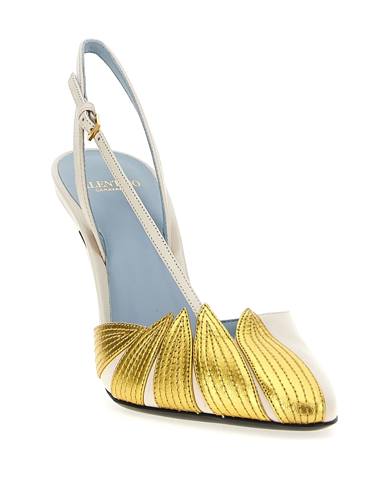 Valentino Garavani 'foliefoliage' Slingback - IVORY + GOLD