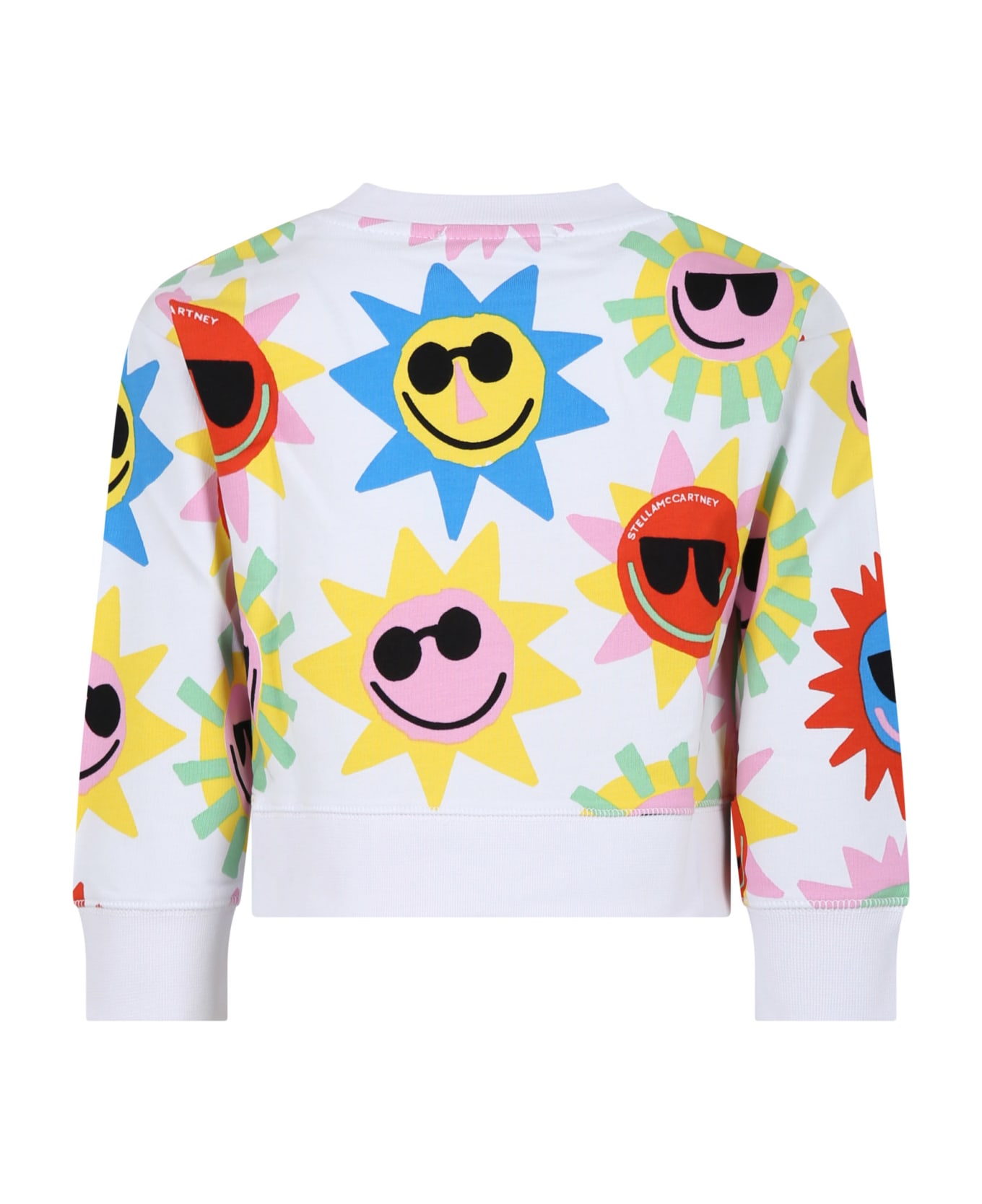 Stella McCartney Kids White Sweatshirt For Girl With Multicolor Sun Print - White ニットウェア＆スウェットシャツ
