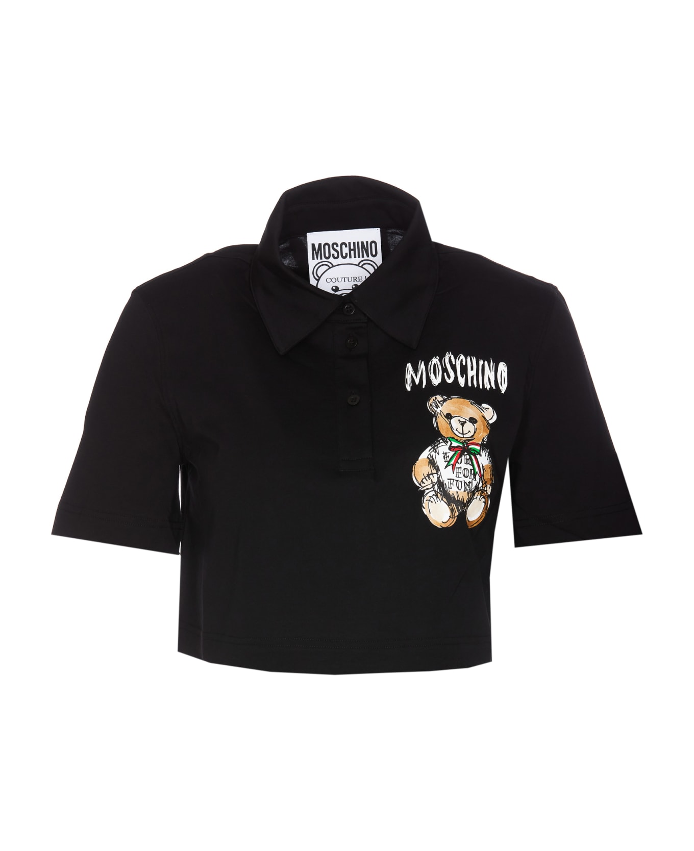 Moschino Cropped Drawn Teddy Bear T-shirt - Black ポロシャツ