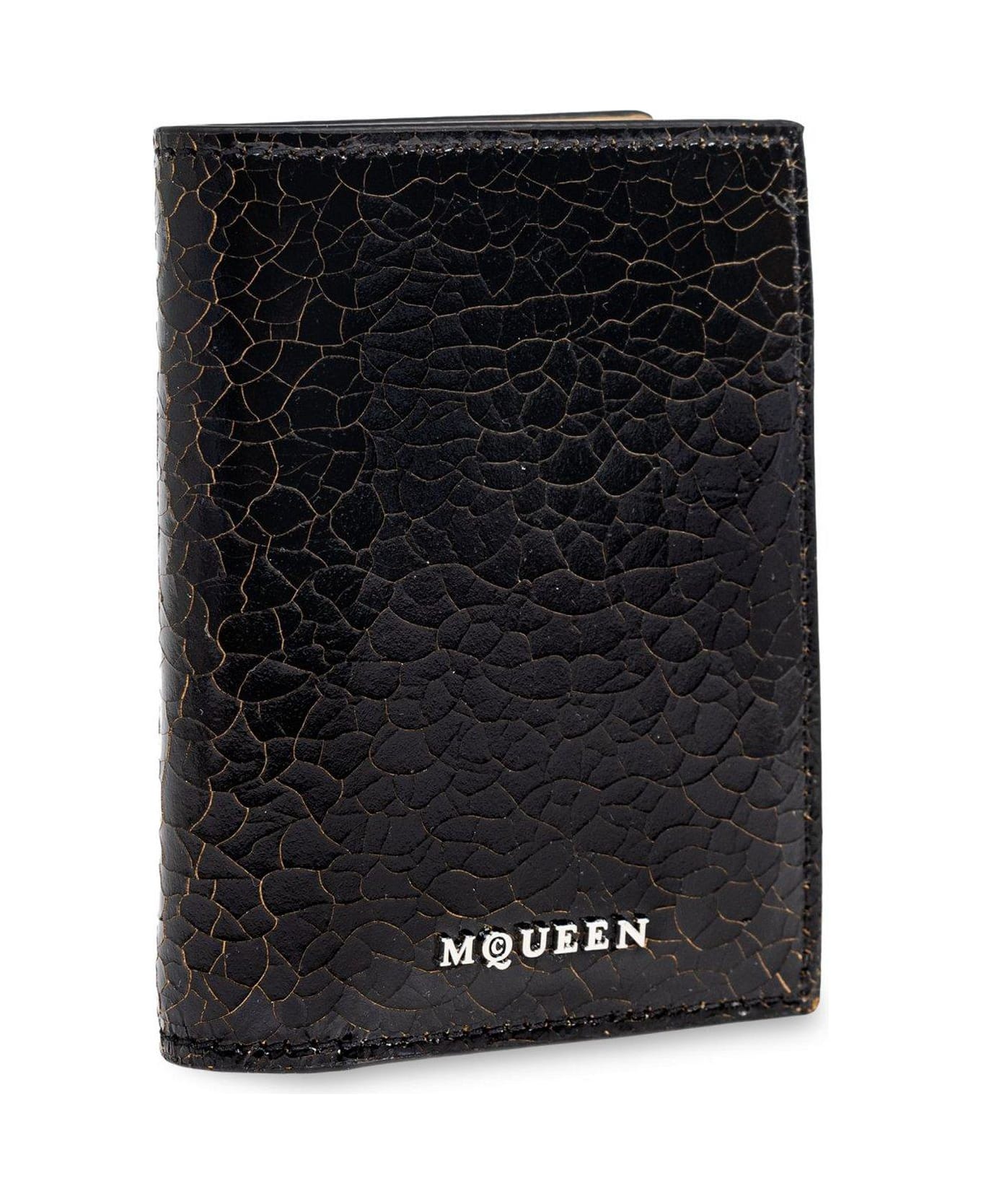 Alexander McQueen Crackled Effect Bi-fold Card Holder - Nero e Beige