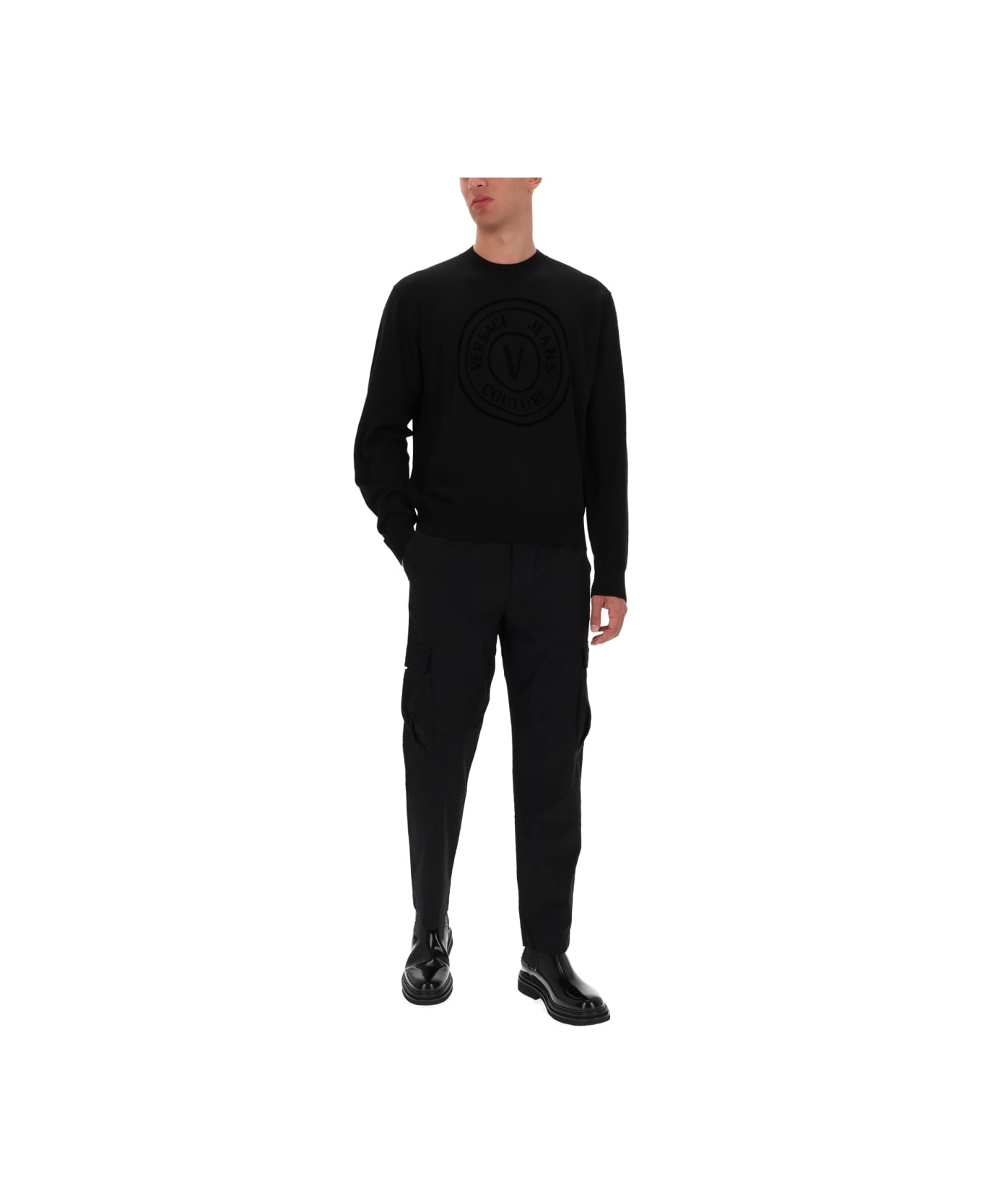 Versace Jeans Couture Jersey With V-emblem - BLACK