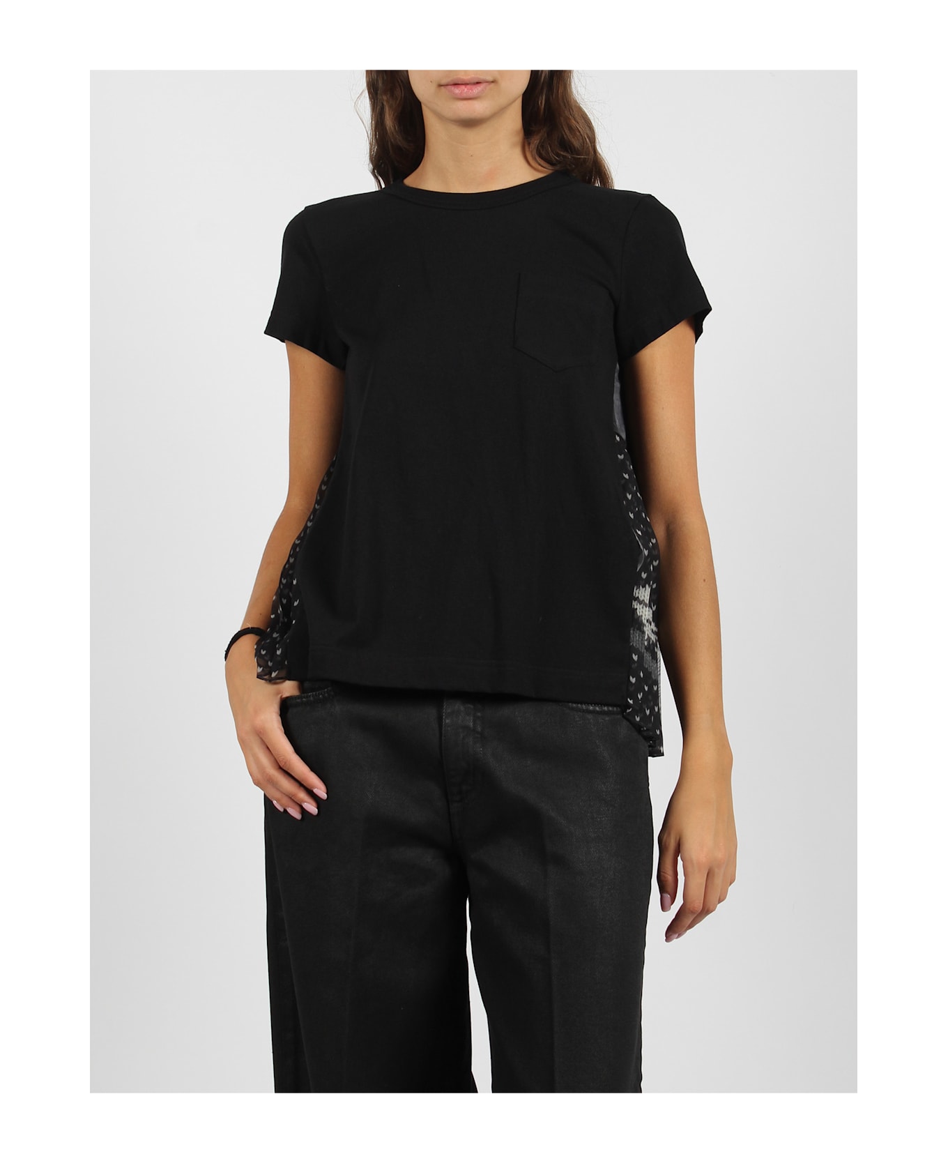 Sacai Plisse` T-shirt - Black