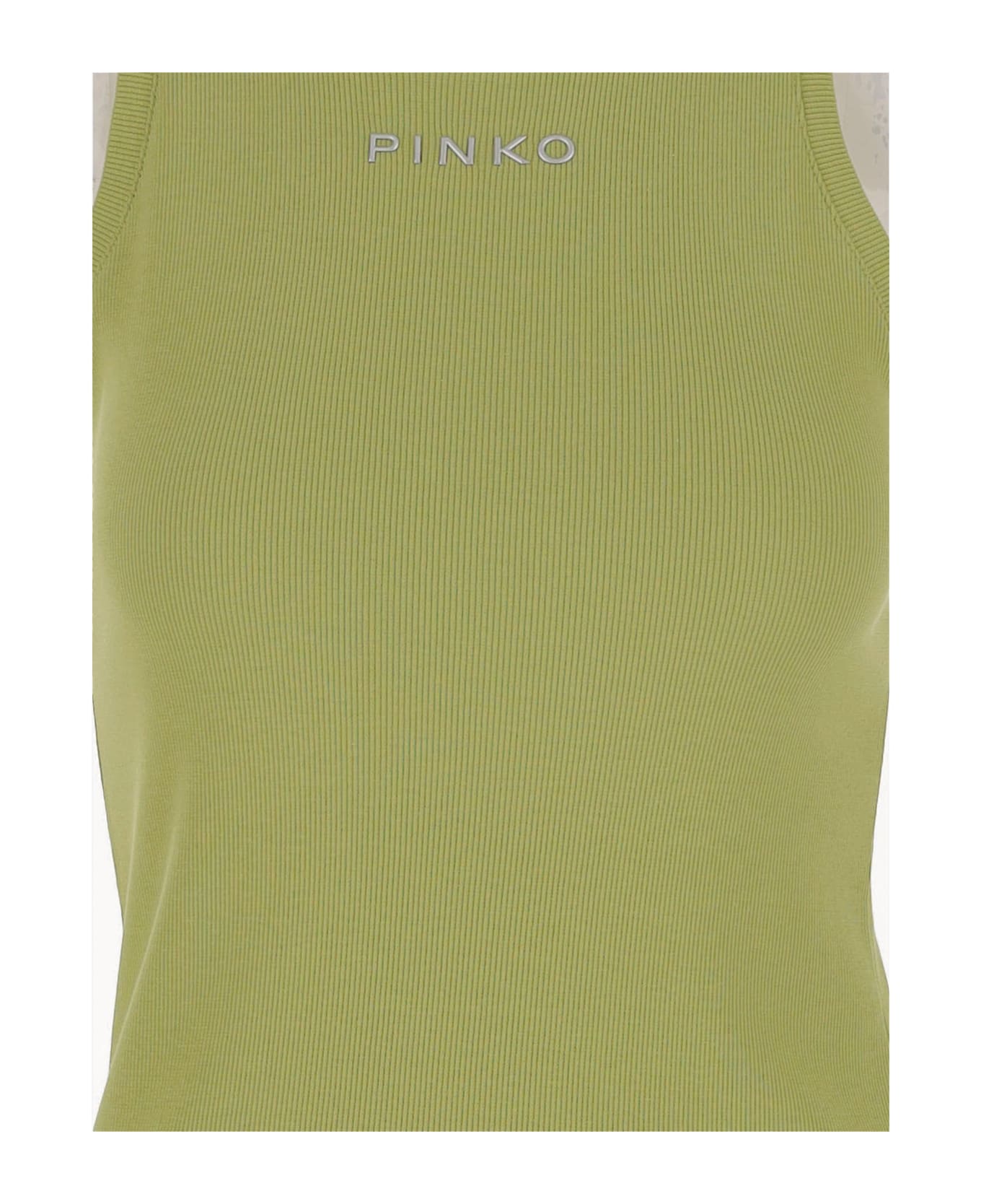 Pinko Stretch Cotton Tank Top With Logo - Green