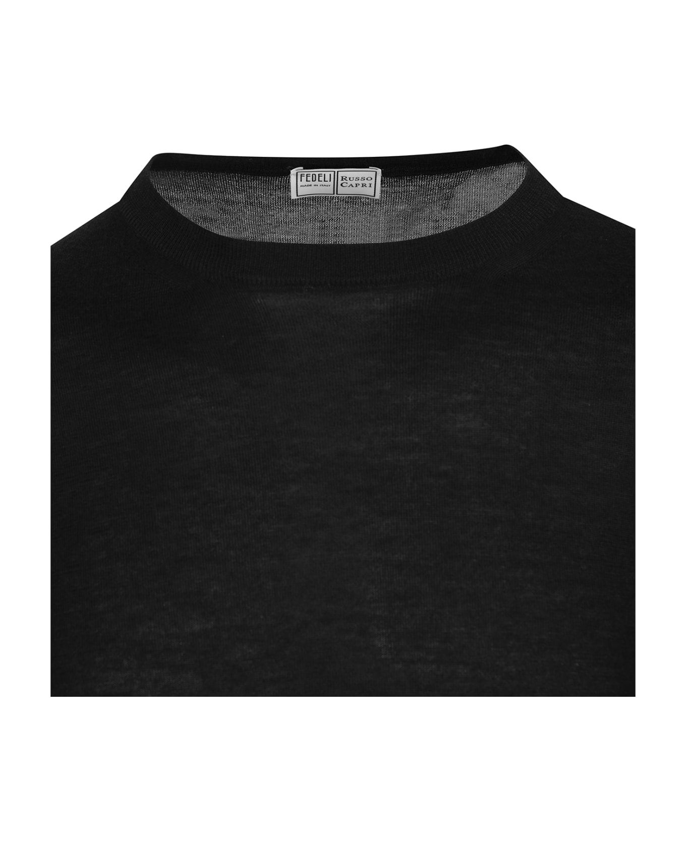 Fedeli Black Round Neck Pullover In Cashmere And Silk - Black