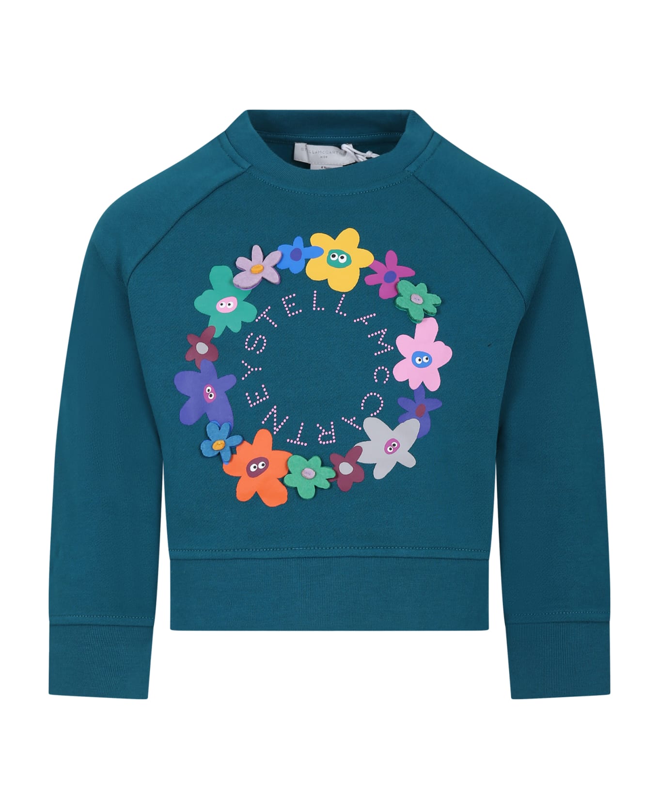 Stella McCartney Kids Green Sweatshirt For Girl With Flowers And Logo - Green ニットウェア＆スウェットシャツ