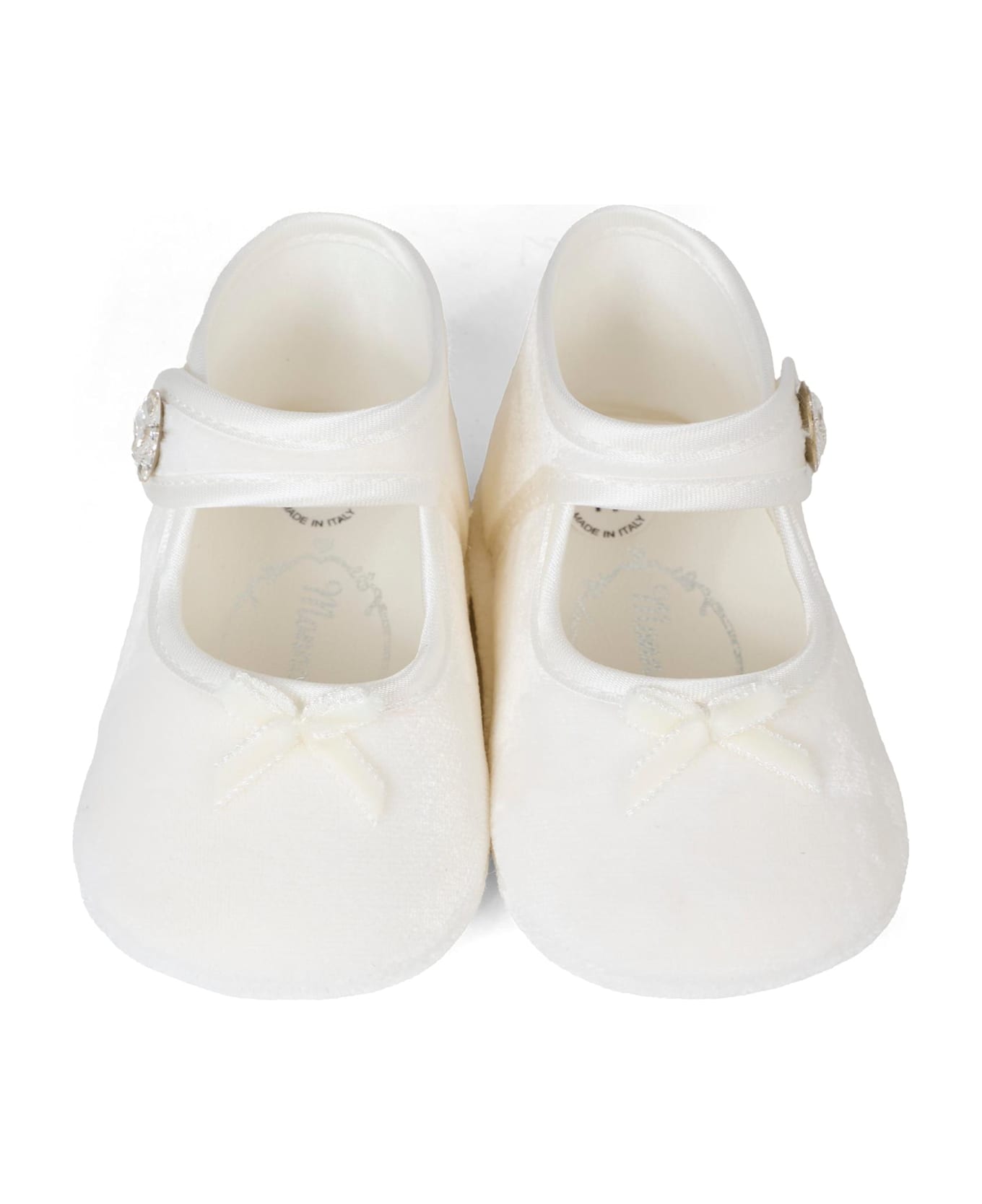 Monnalisa White Ballet Shoes For Baby Girl With Bow - White
