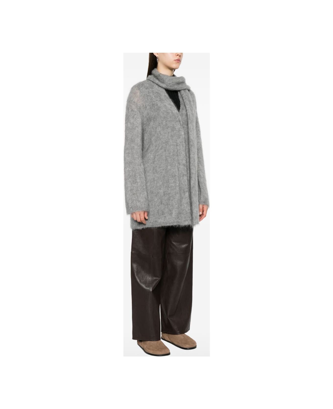 Forte_Forte Wool Scarfed Cardigan - Grey