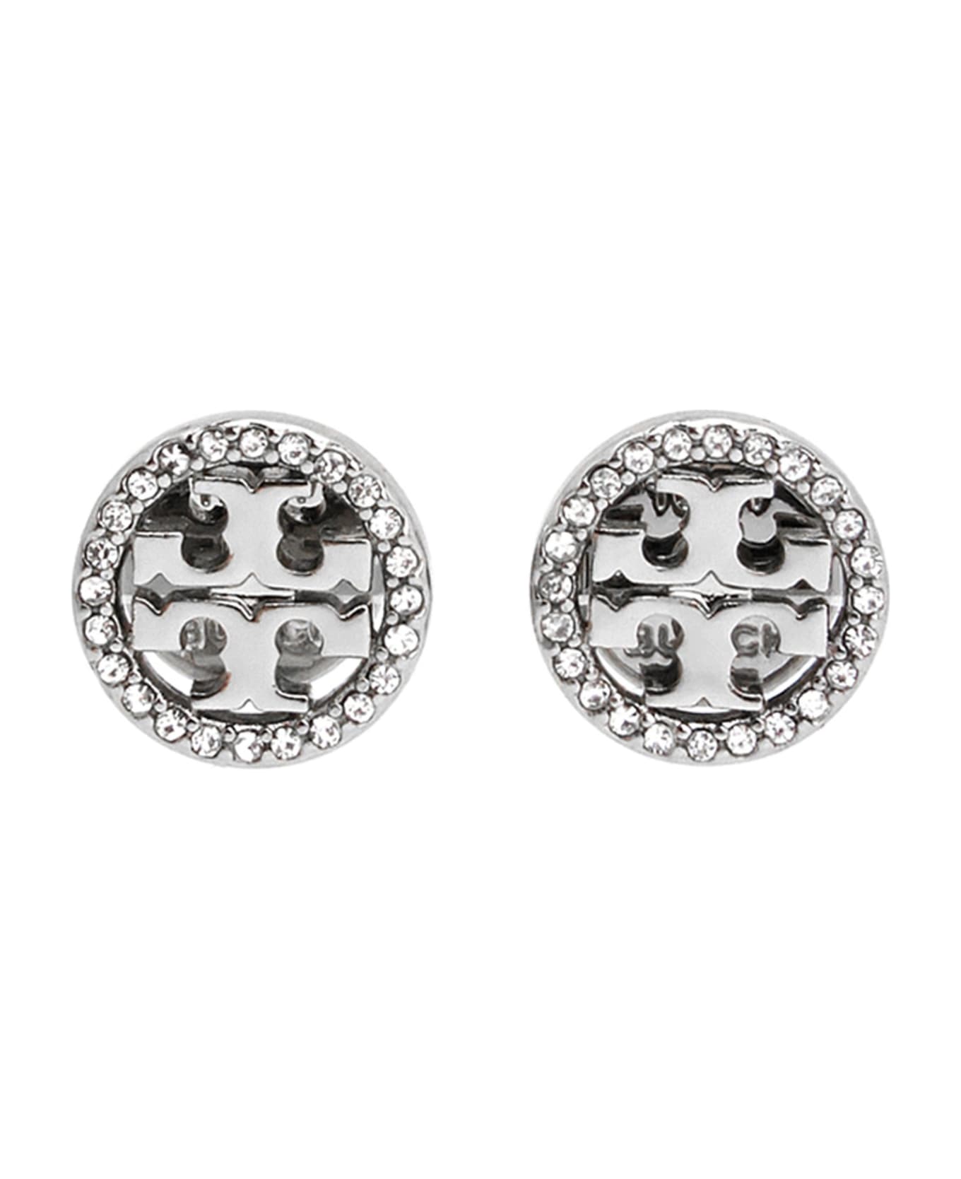 Tory Burch Circle-stud Crystal Logo Earrings - Silver/crystal