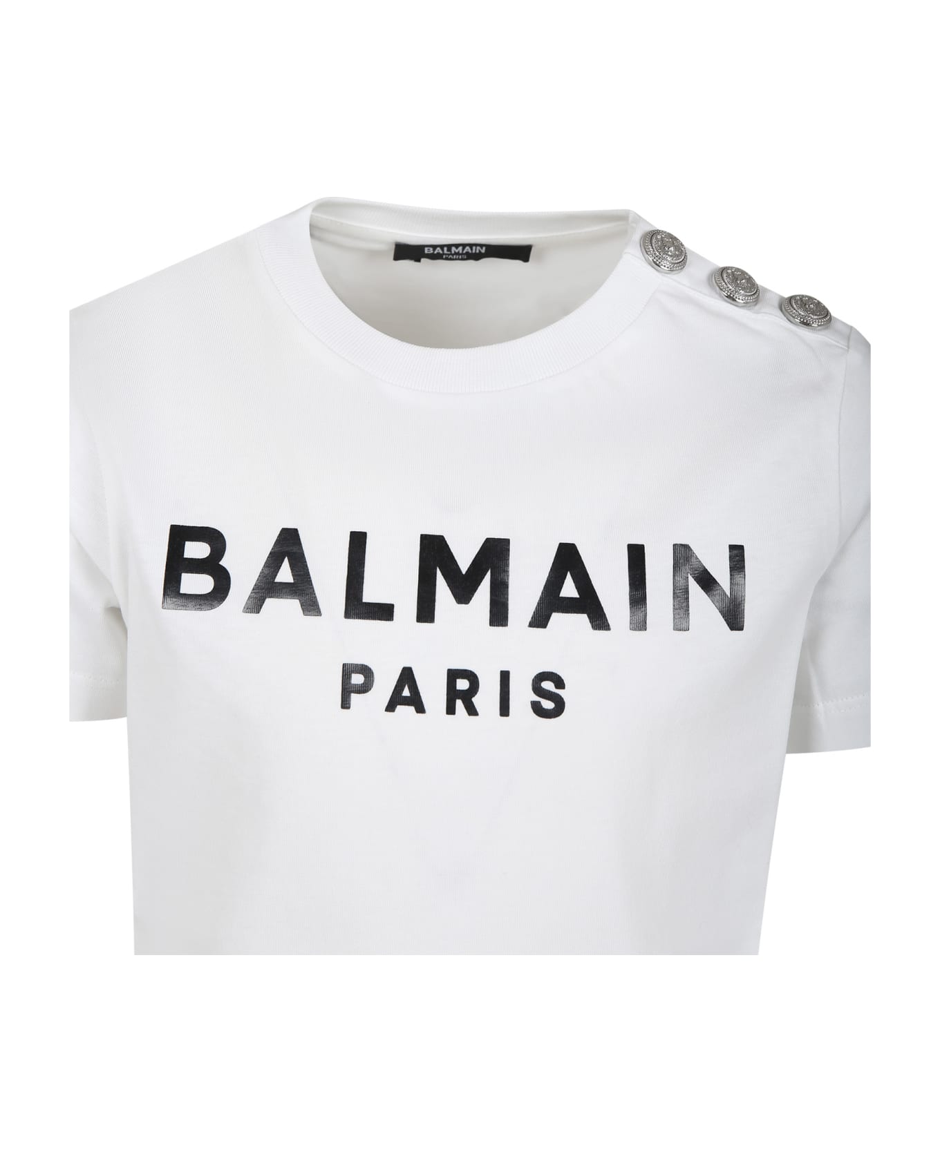 Balmain White T-shirt For Kids With Logo - WHITE Tシャツ＆ポロシャツ