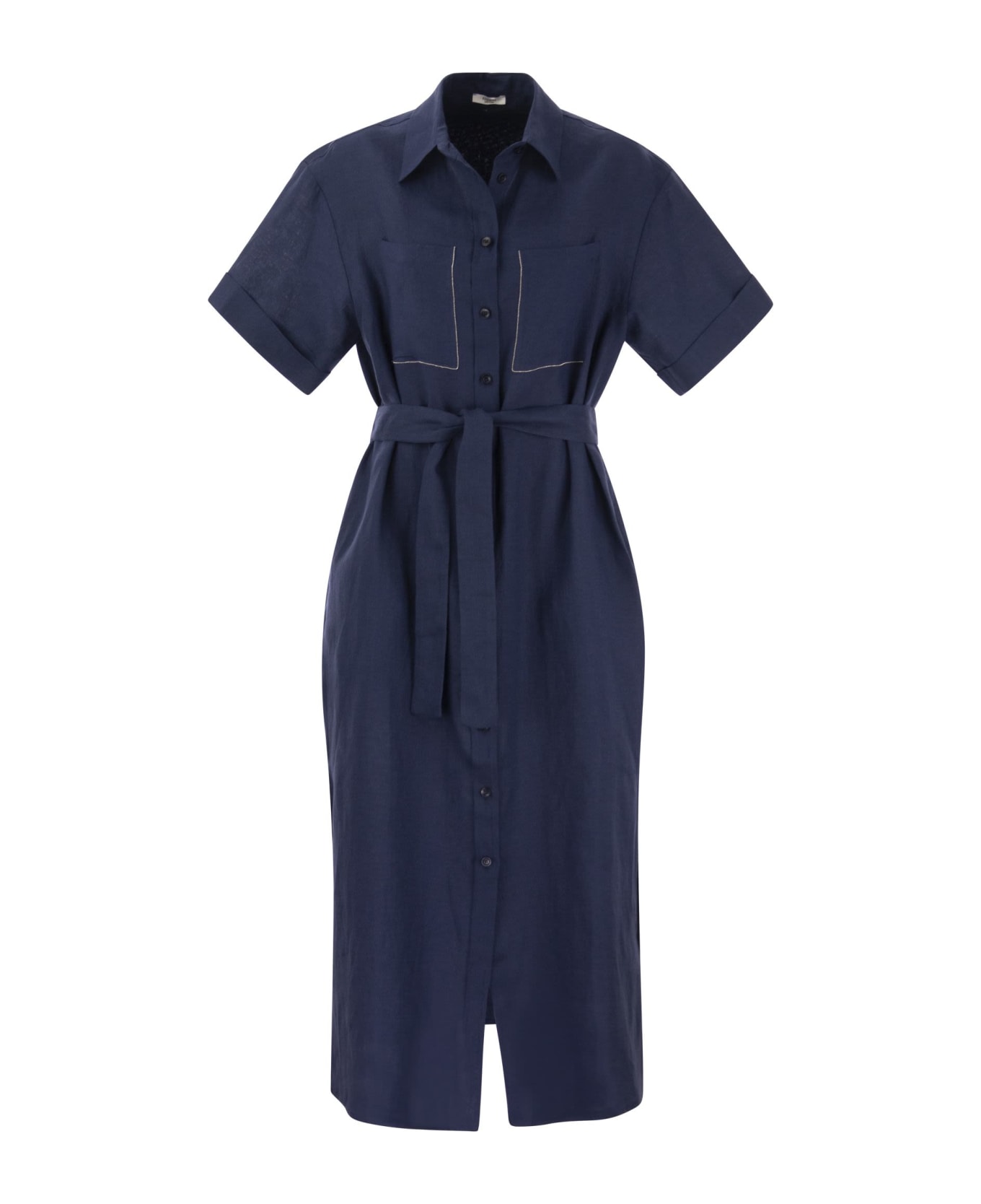 Peserico Linen Chemisier Dress - Blue ワンピース＆ドレス