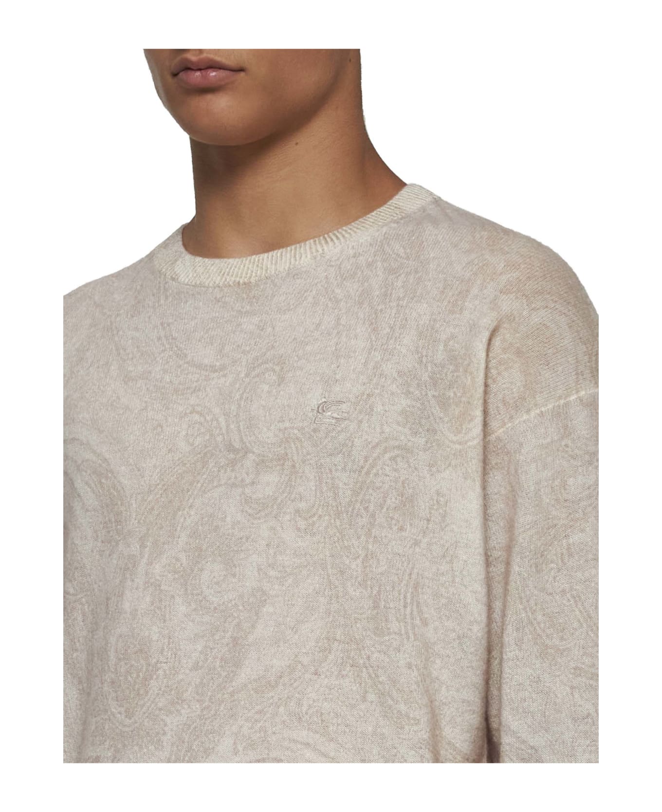 Etro Beige Pullover With Inlaid Paisley Motif - Brown