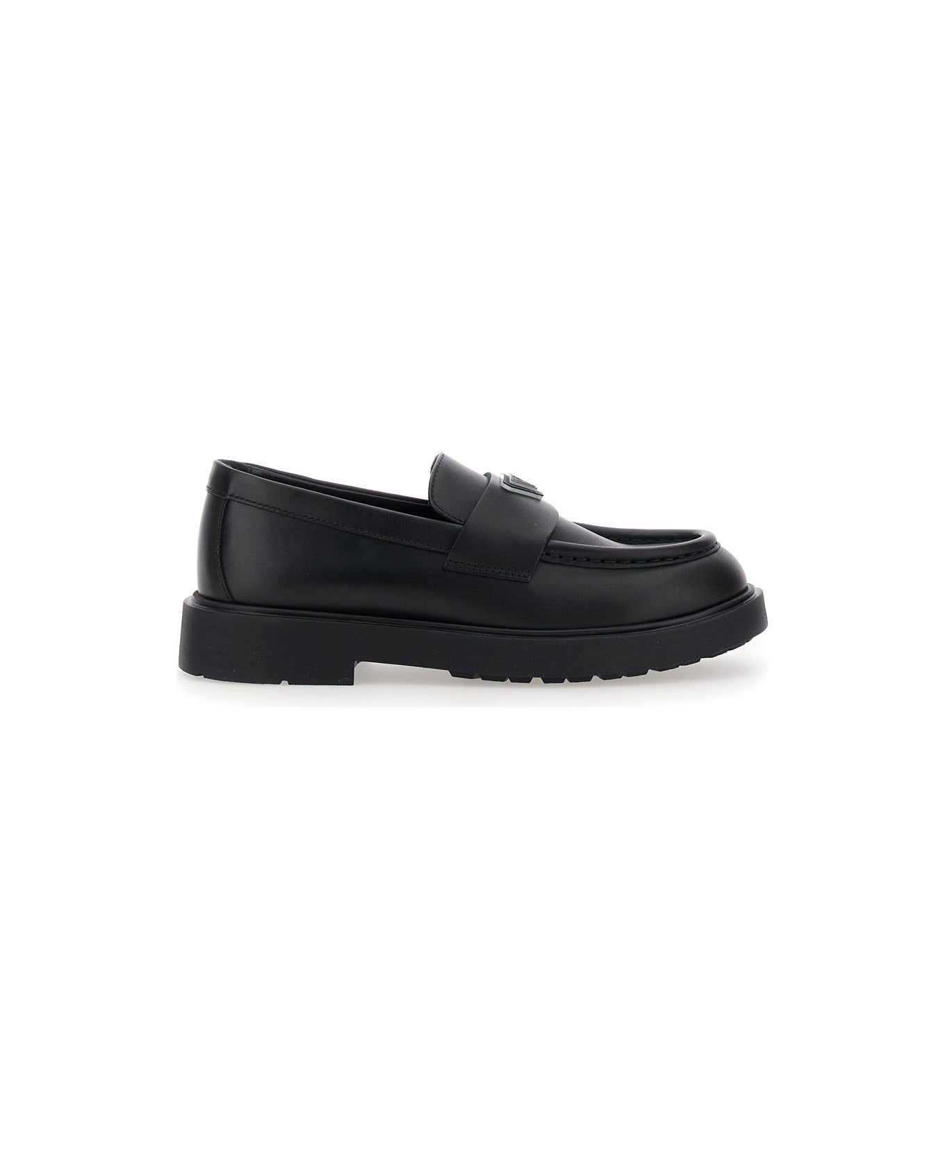 Emporio Armani Black Loafers With Logo Detail In Leather Boy - Black