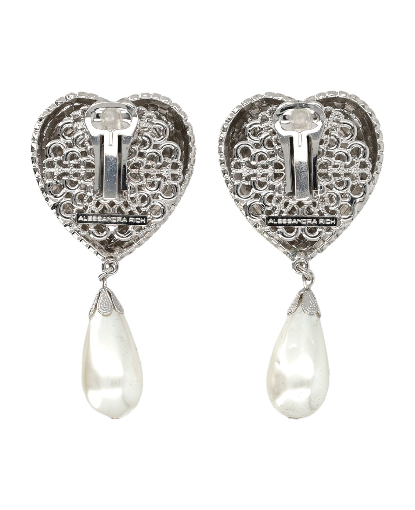 Alessandra Rich Crystal Heart With Pendant Pearl - SILVER CRYSTAL