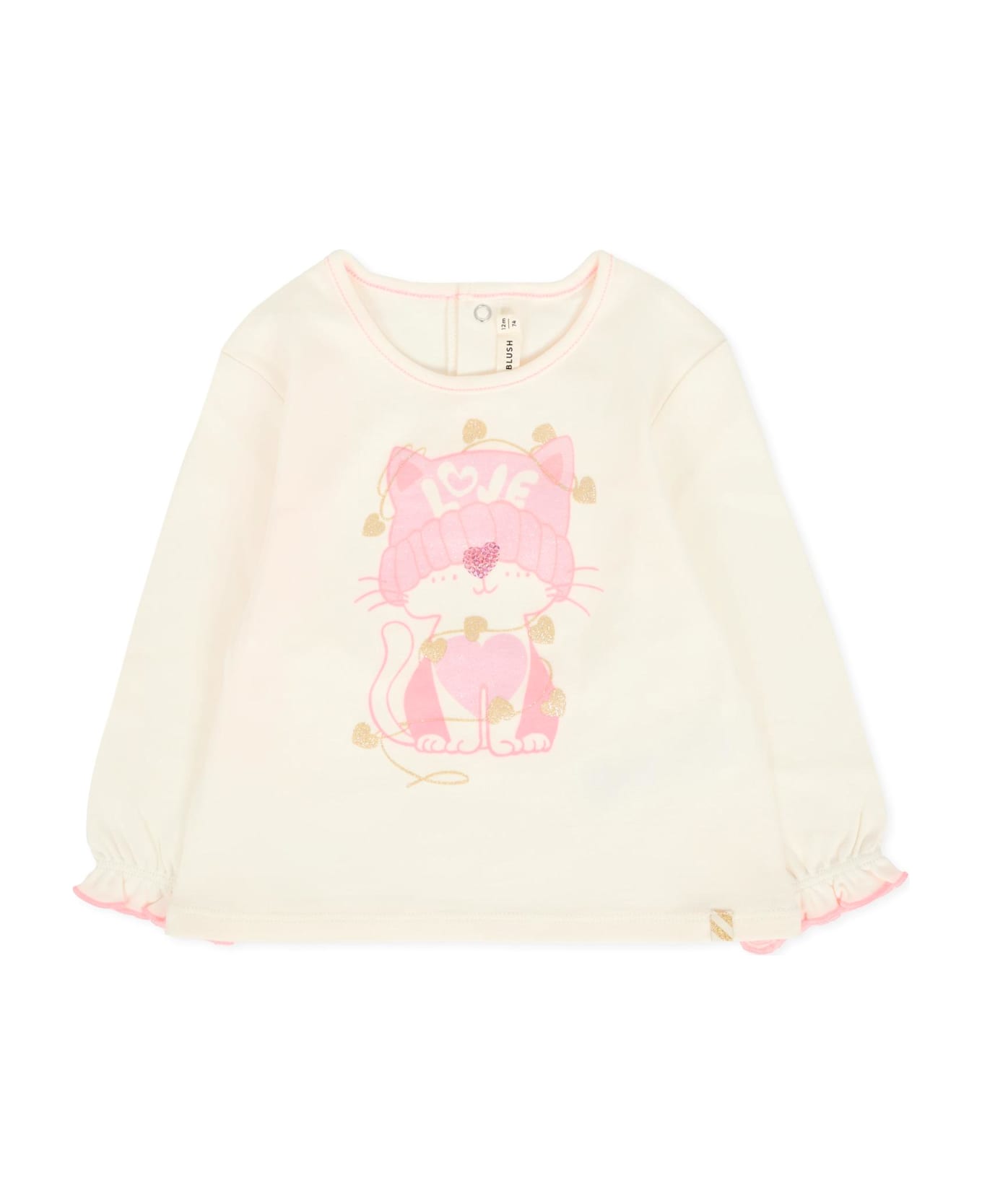 Billieblush Ivory T-shirt For Baby Girl With Cat - Ivory