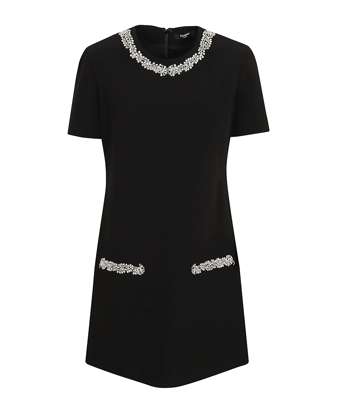 Balmain Ss Emb Collar & Pkts Short Dress - Eaw Noir Cristal