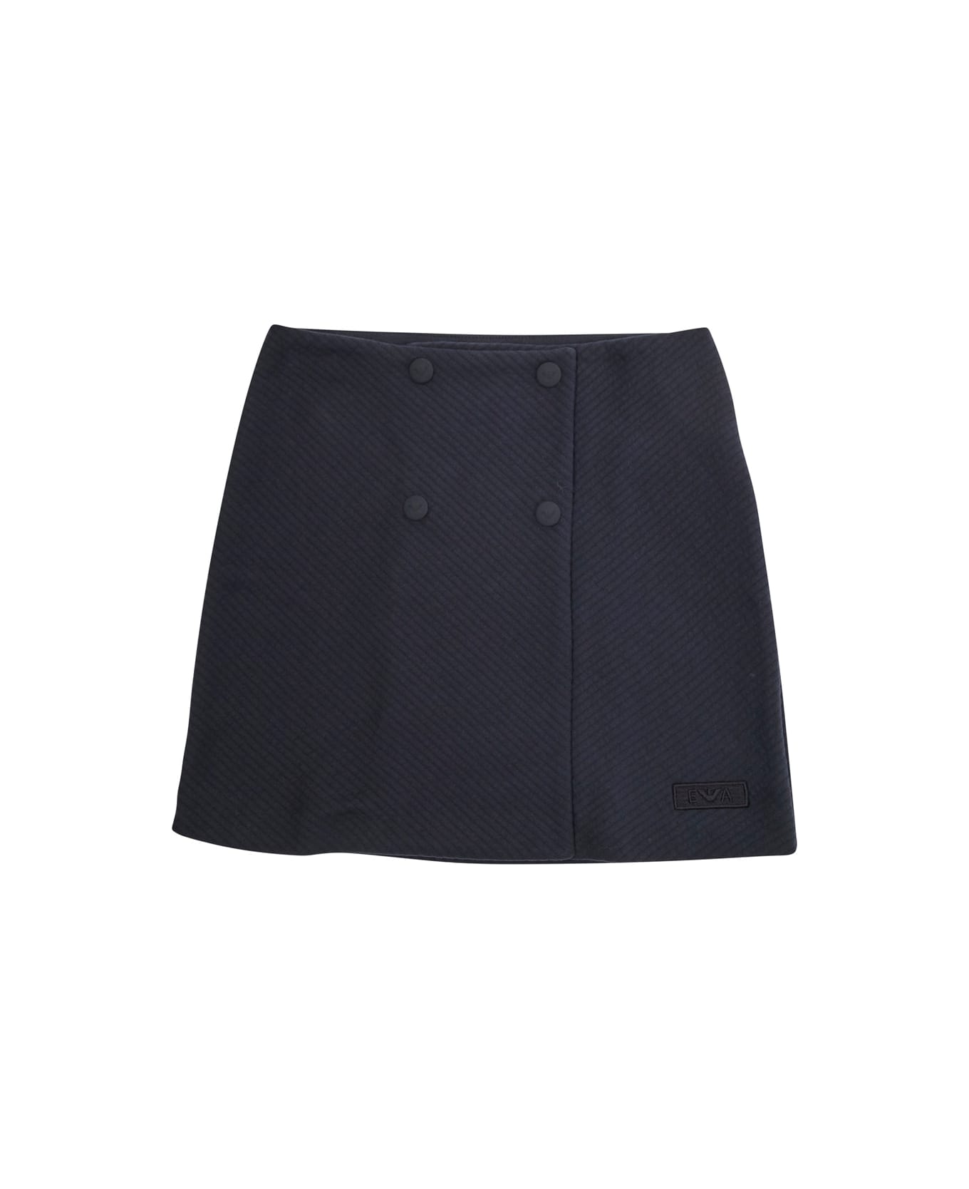 Emporio Armani Blue A-line Skirt With Double-breasted Closure And Logo Patch On The Front In Cotton Blend Girl - Blu