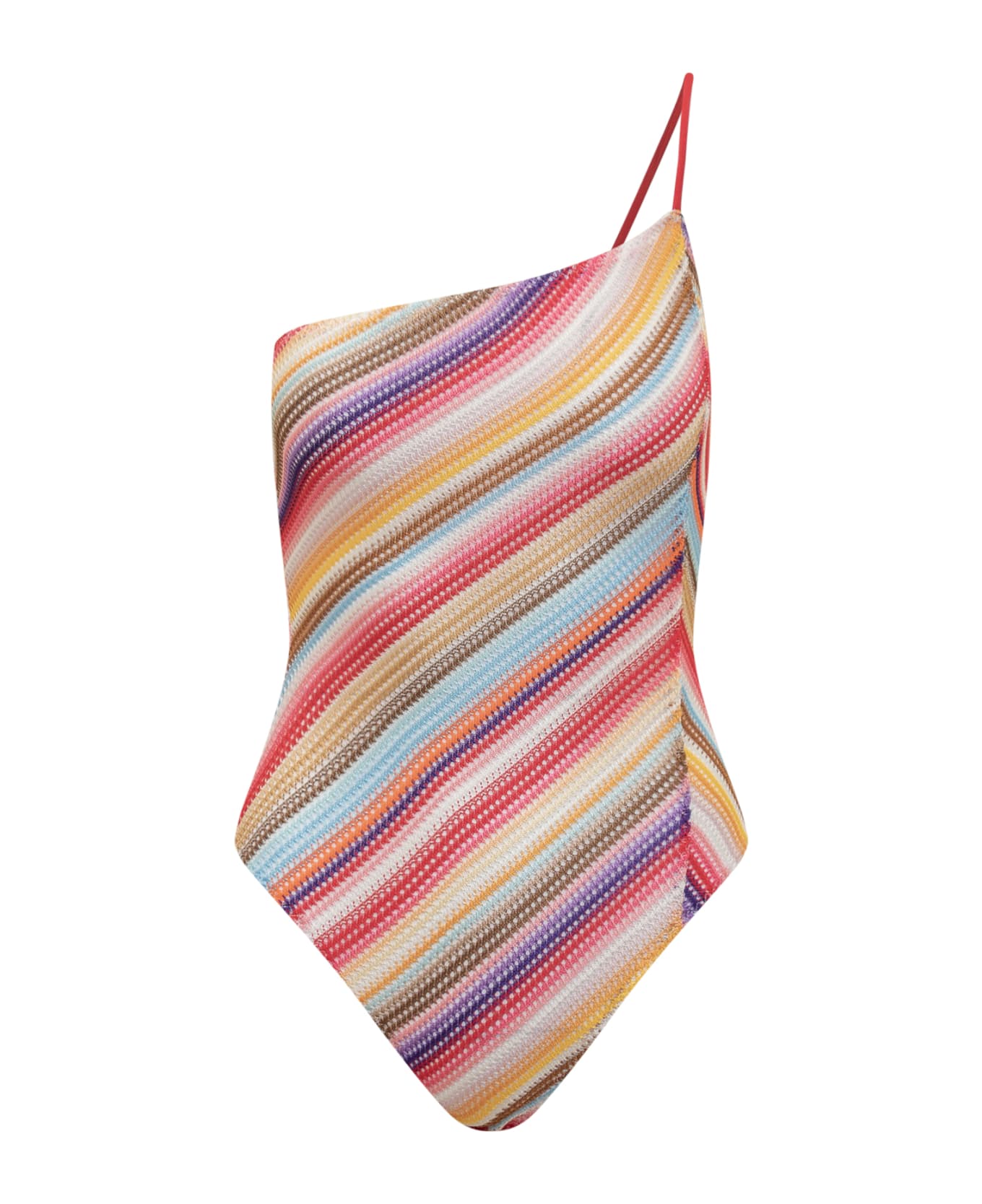 Missoni One-shoulder Striped Swimsuit - Multicolor Red Strip 水着