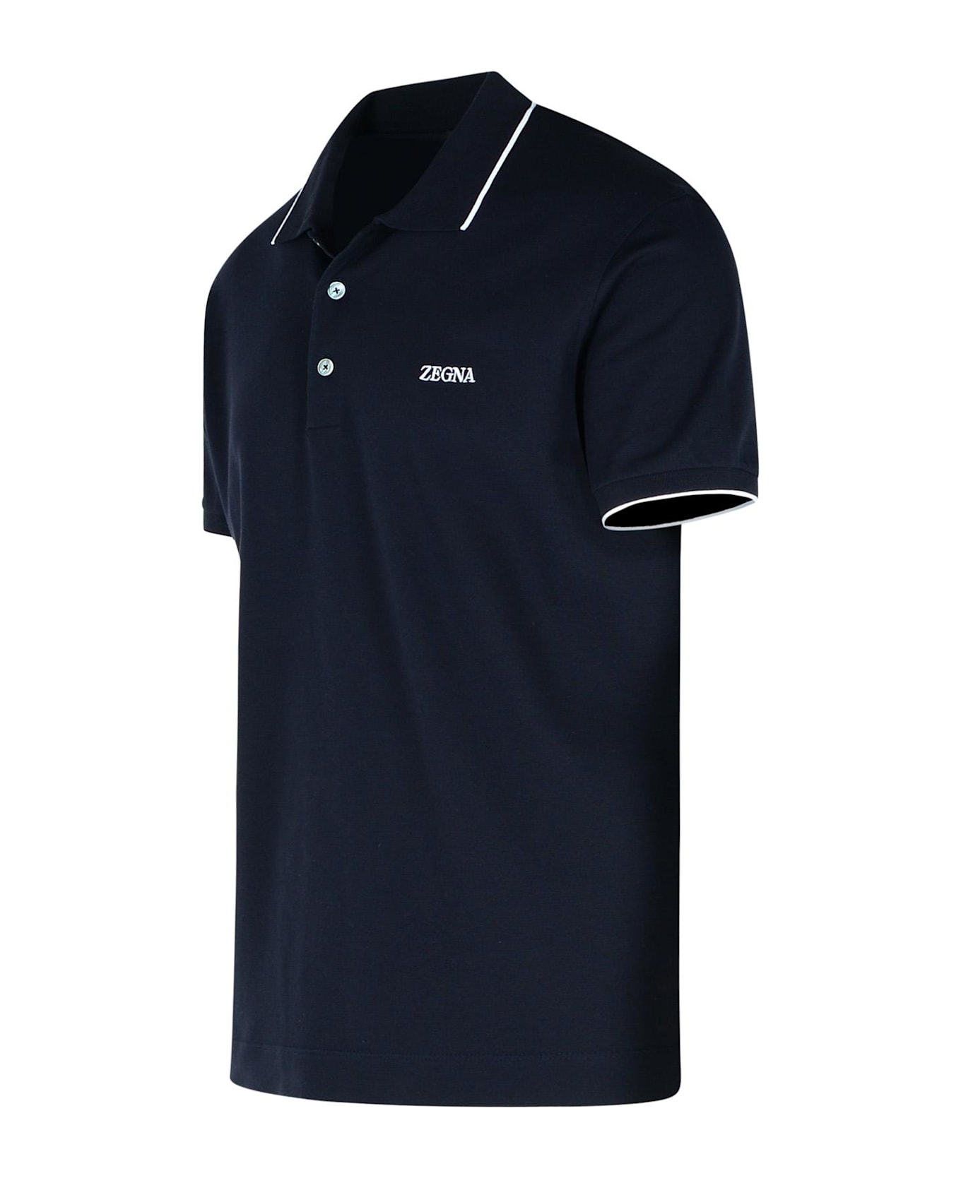 Zegna Polo Shirt In Blue Cotton - Blue