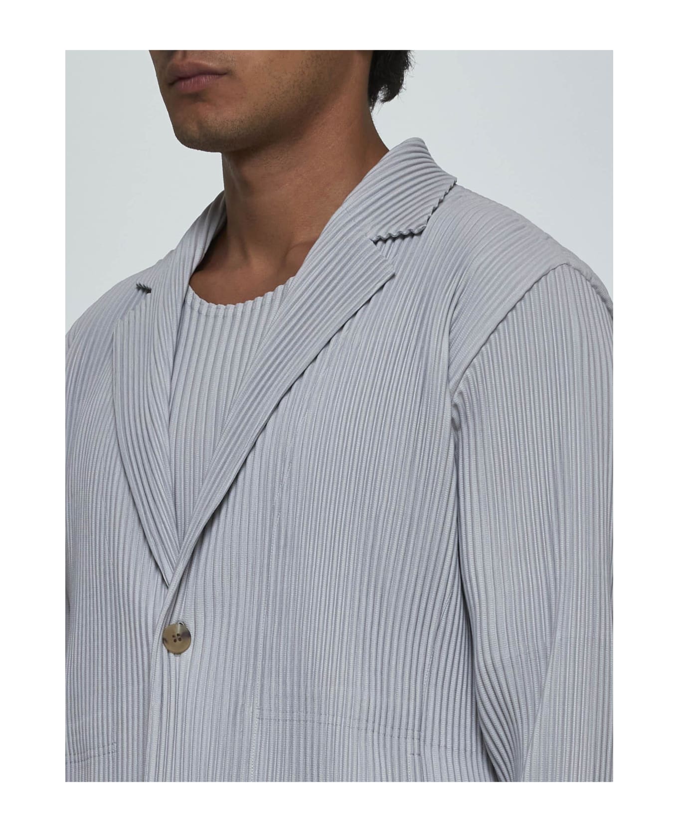 Homme Plissé Issey Miyake Pleated Fabric Single-breasted Blazer - Light Grey