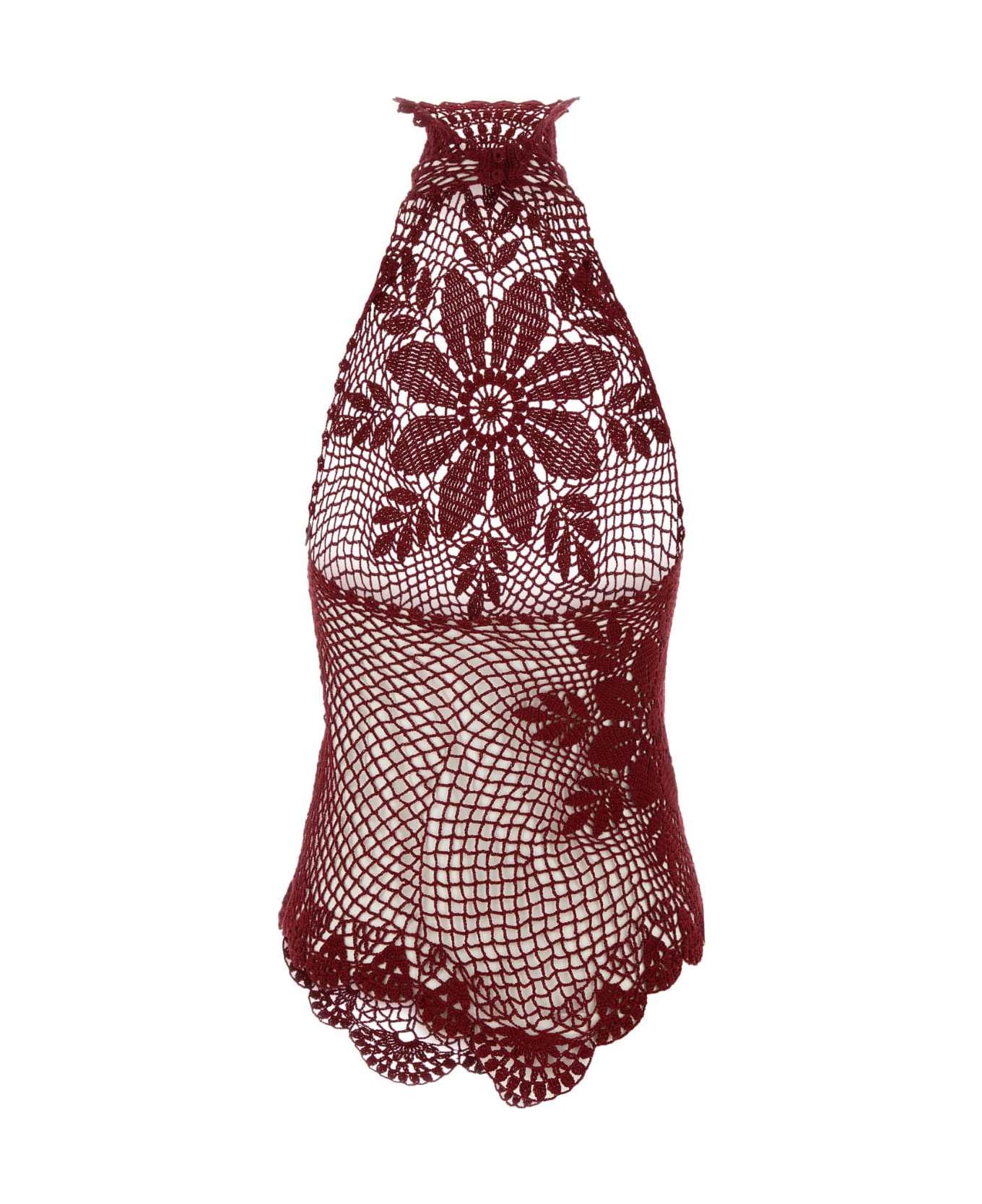 Magda Butrym Burgundy Crochet Top - BORDEAUX