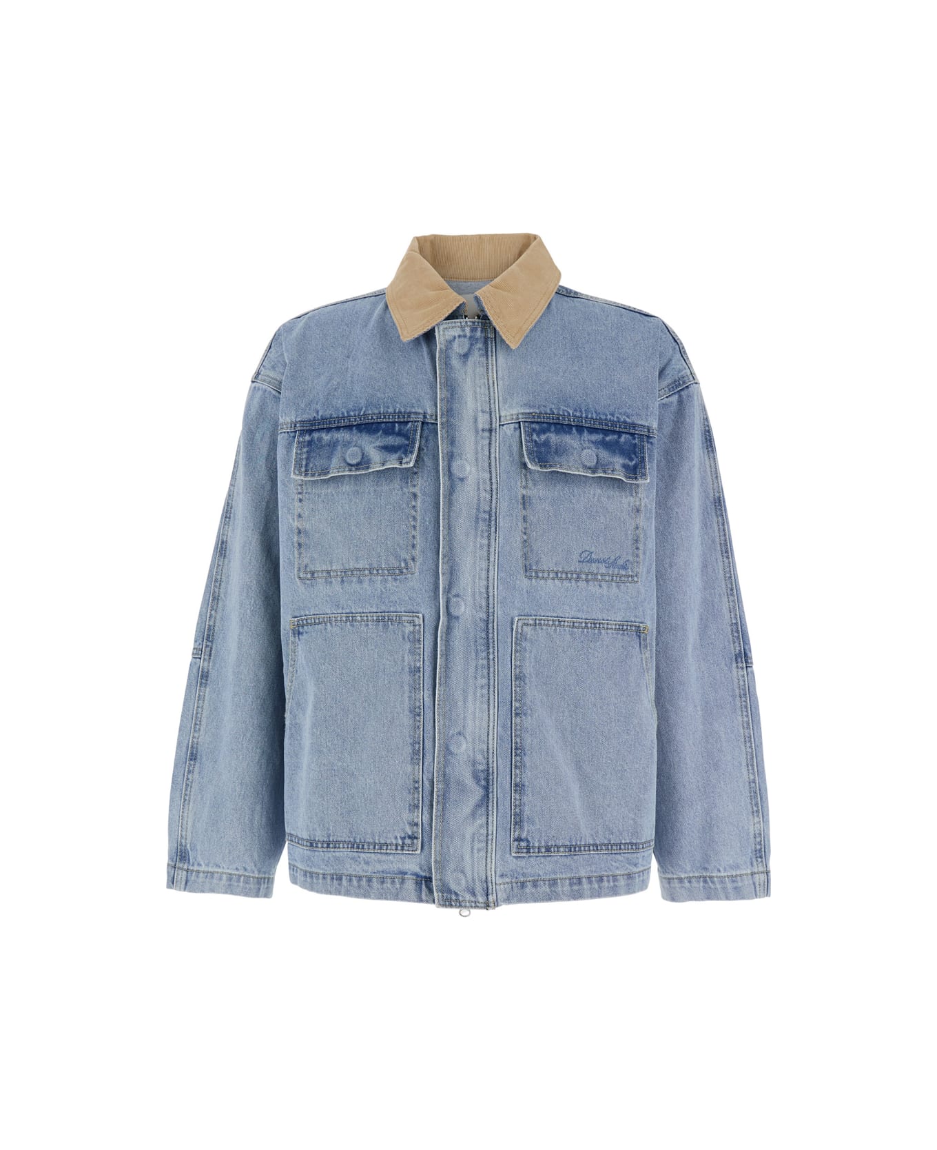Dunst Light Blue Jacket With Contrast Collar And Patch Pockets On The Chest In Cotton Man - Light blue