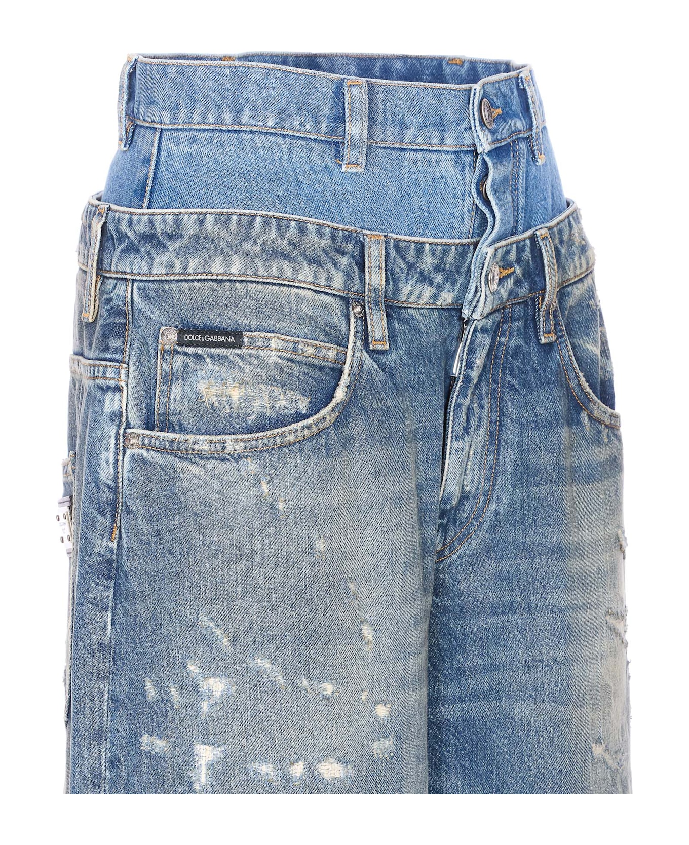 Dolce 
Gabbana Double Waisted Denim Jeans - Blue