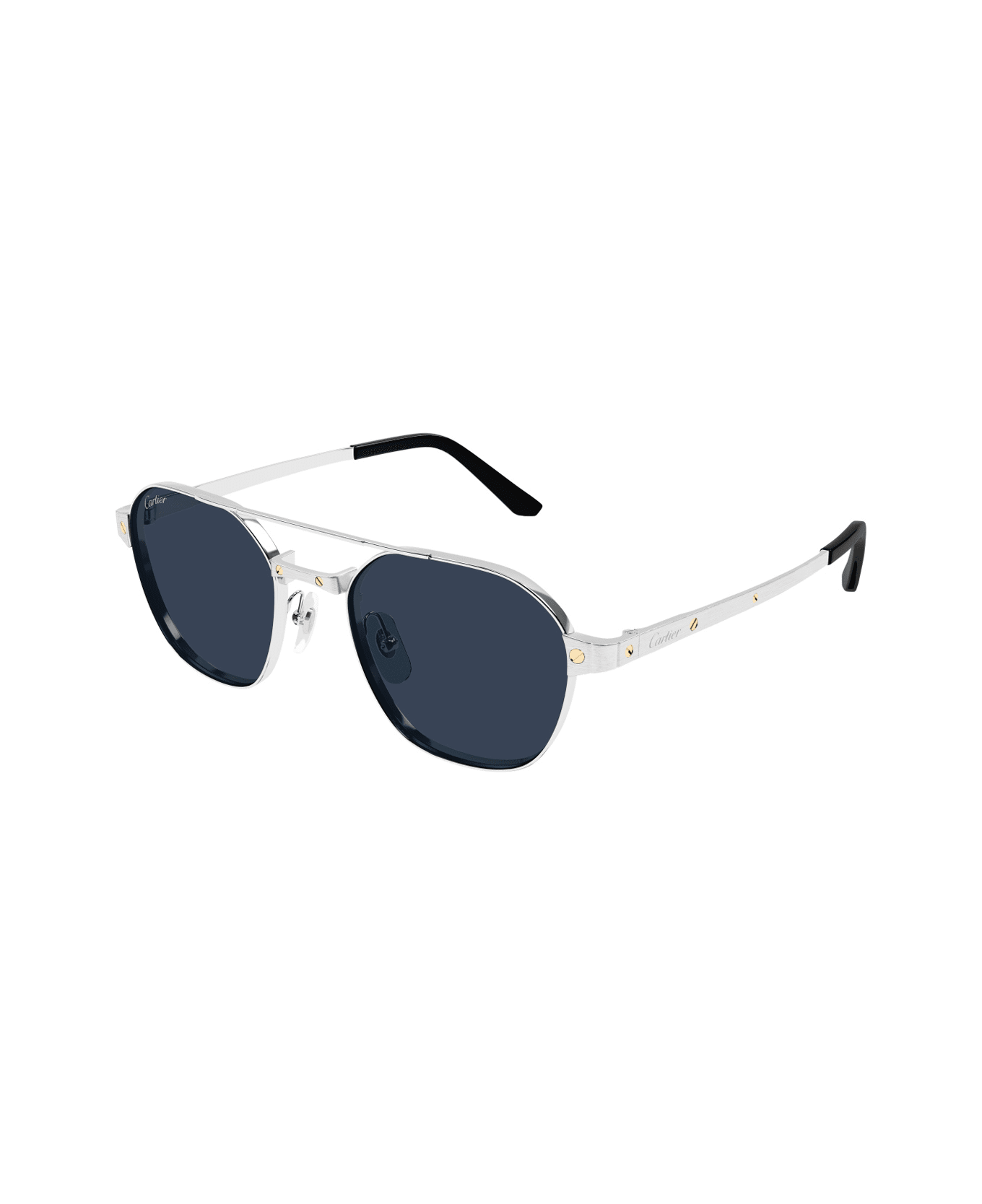 Cartier Eyewear Cartier Ct0571s Santos De Cartier 002 Silver Blue Sunglasses - Argento