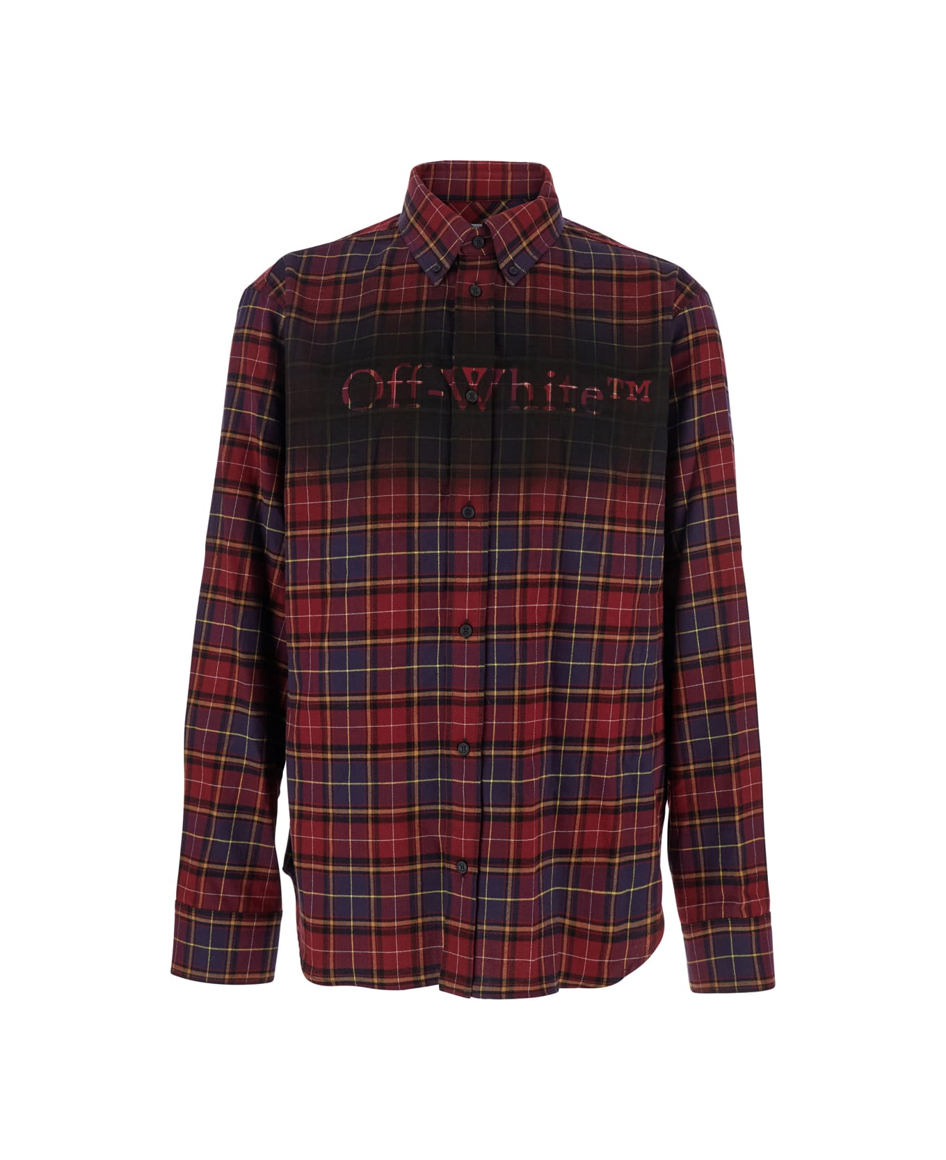 Off-White Bordeaux Shirt With Maxi Logo Lettering On The Front And All-over Check Motif In Wool Man - Bordeaux