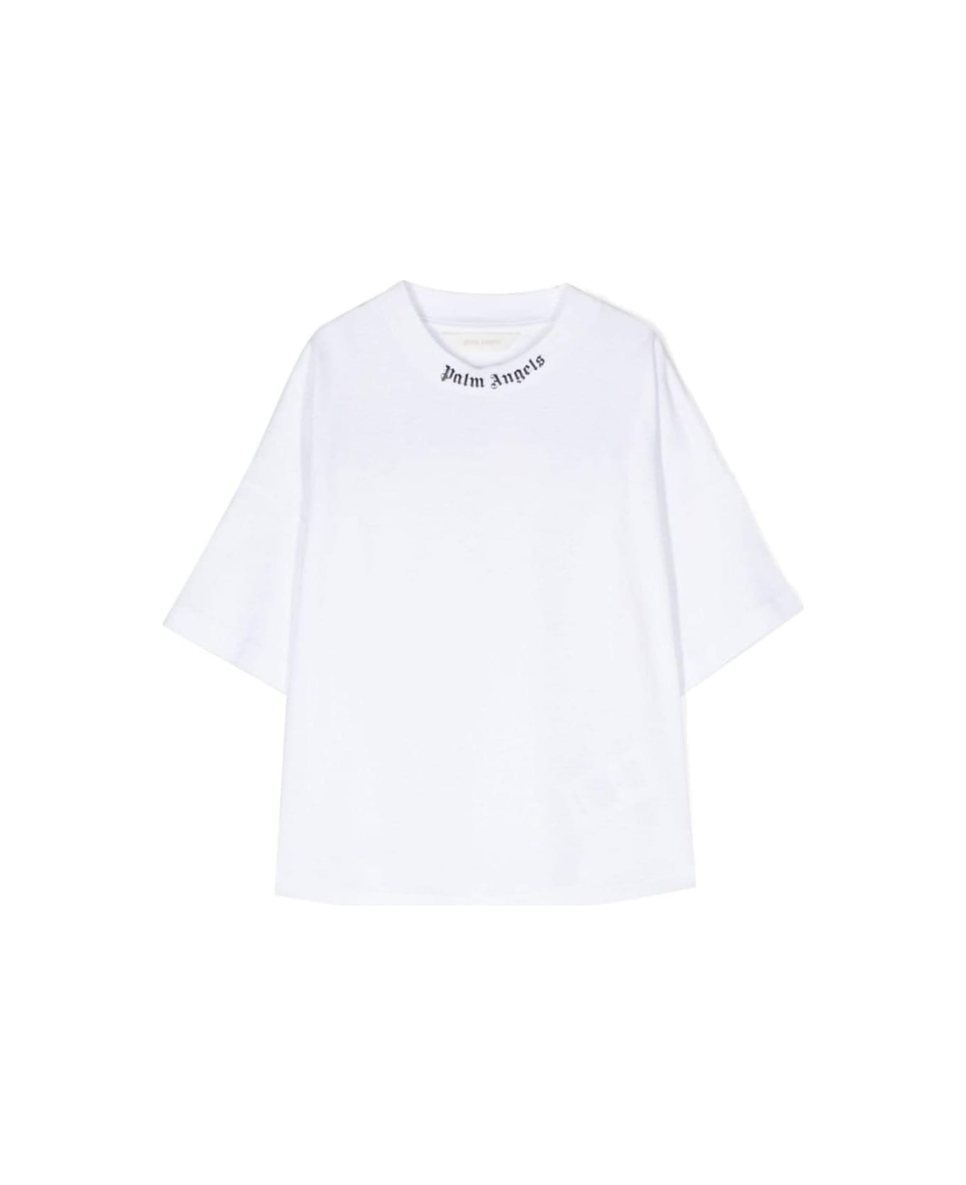 Palm Angels White T-shirt With Maxi Logo In Cotton Boy - White