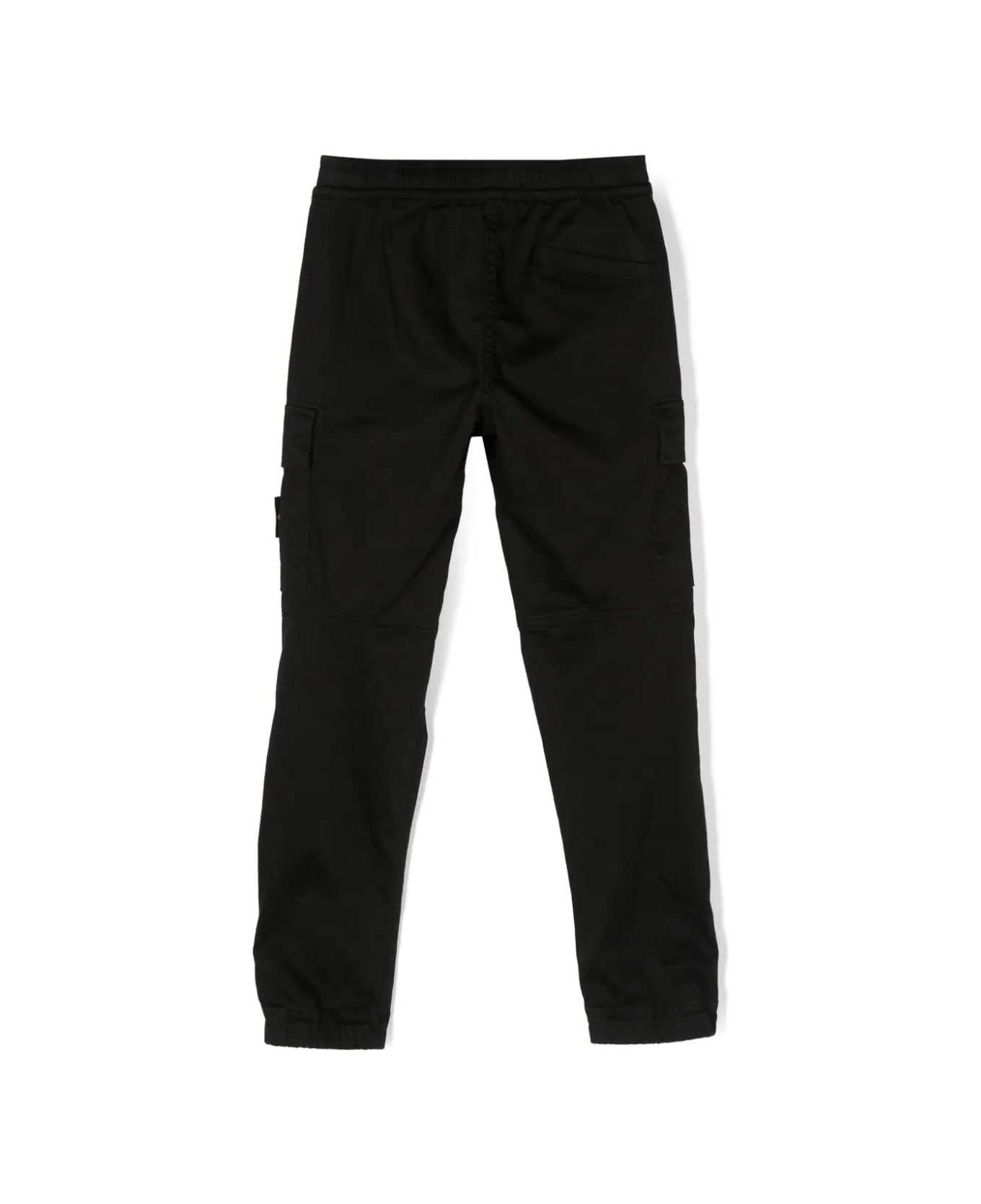 Stone Island Junior Black Cotton And Silk Satin Cargo Trousers - Black