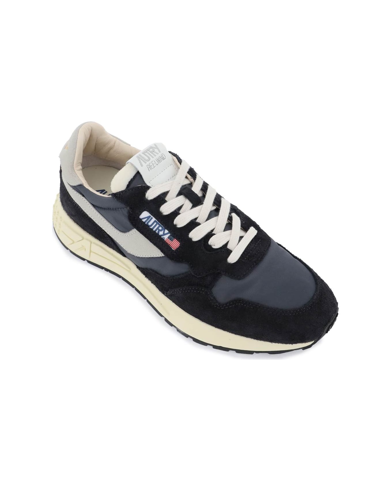 Autry Reelwind Low Sneakers In Black Nylon And Suede - Black