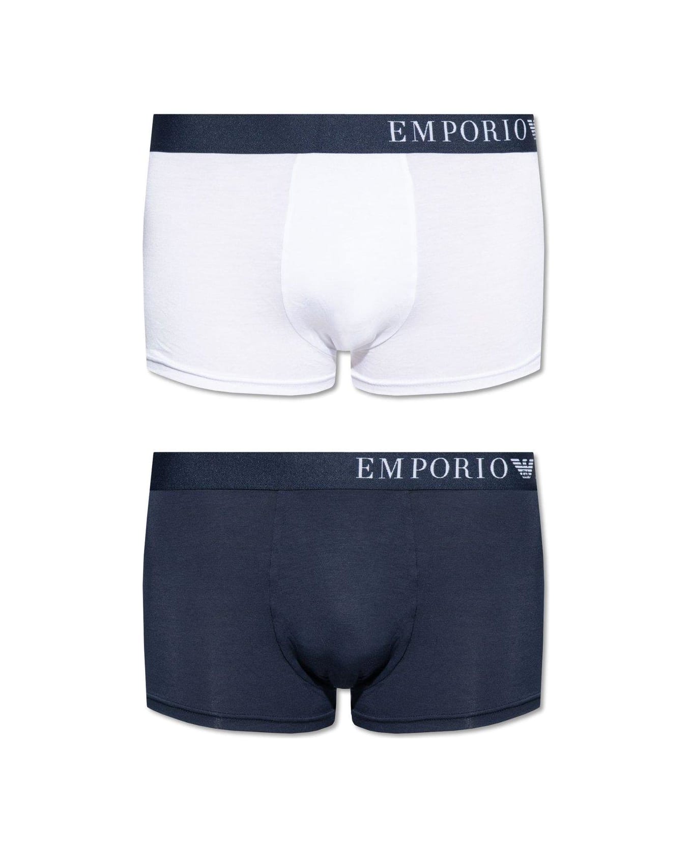 Emporio Armani Two-pack Logo-waistband Boxers - Marine/Bianco ショーツ