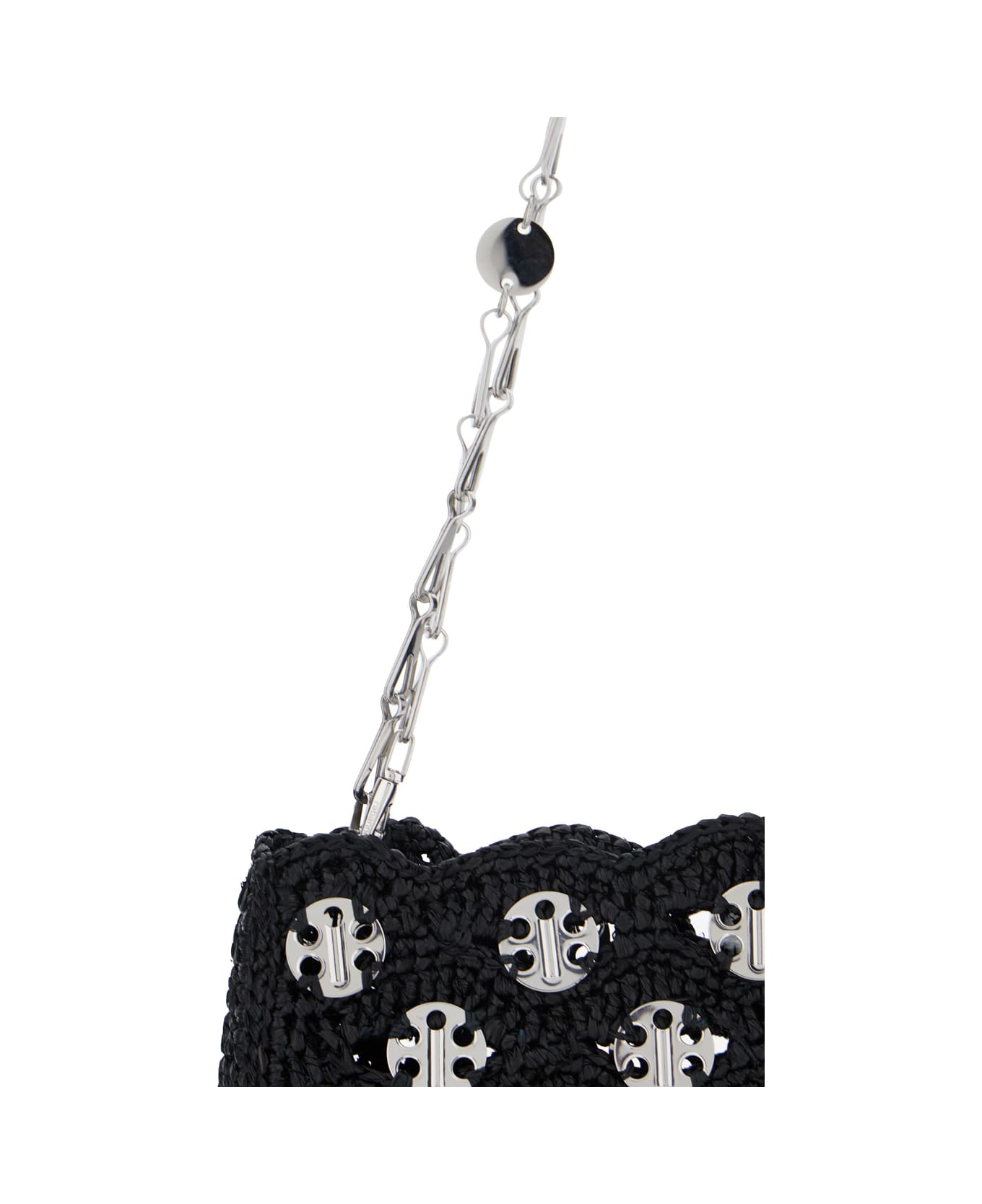 Paco Rabanne 'iconic 1969' Black Shoulder Bag With Embedded Metallic Discs In Raphia Woman - Black