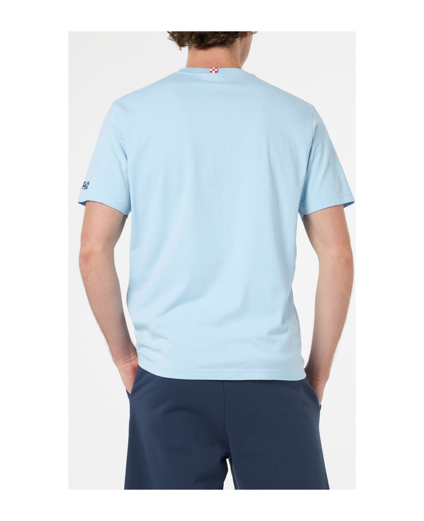 MC2 Saint Barth Man Classic Fit Cotton Jersey T-shirt Portofino With Mi Fai Volare Embroidery - SKY