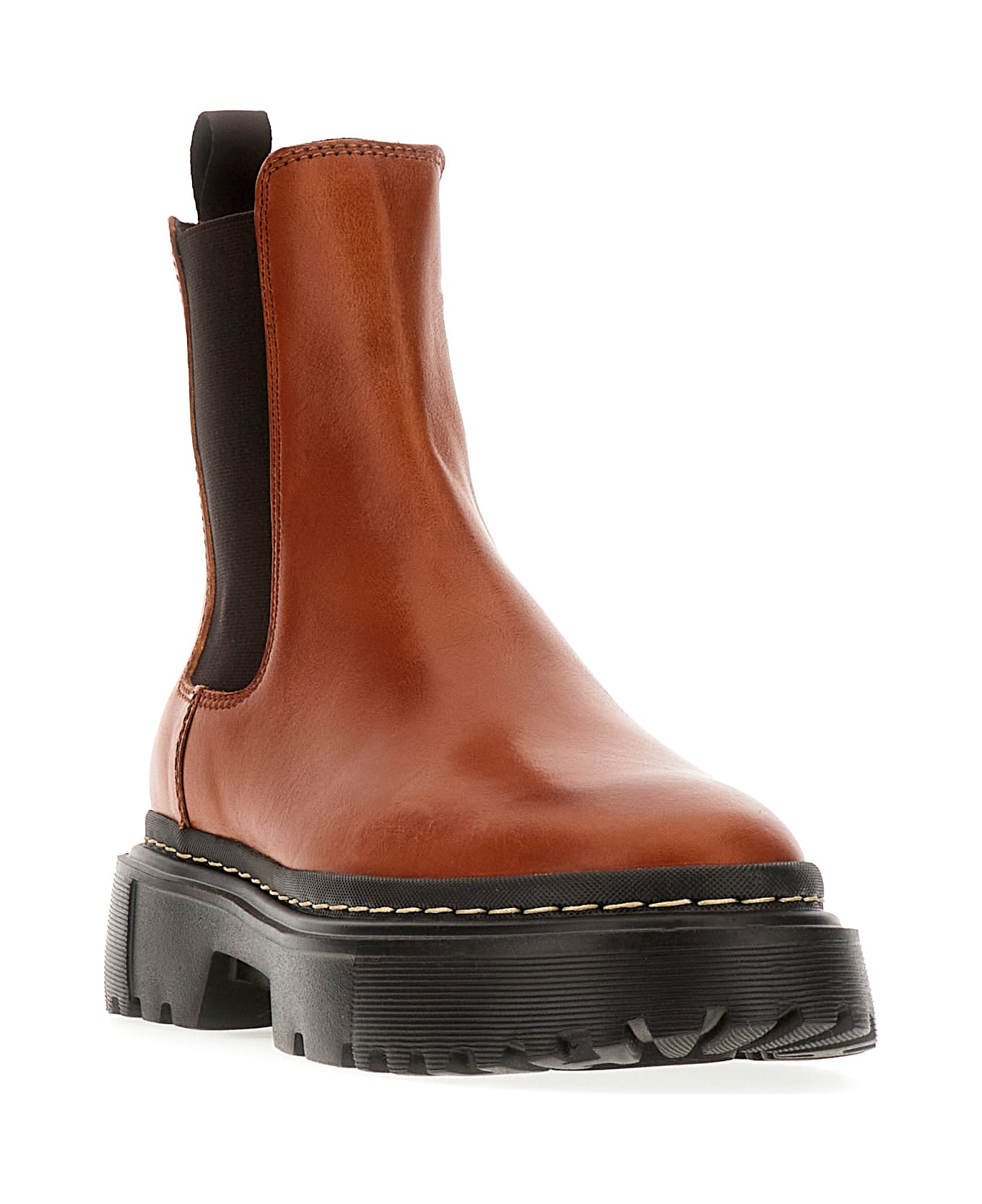 Hogan Cognac Leather H648 Ankle Boots - CUOIO SCURO