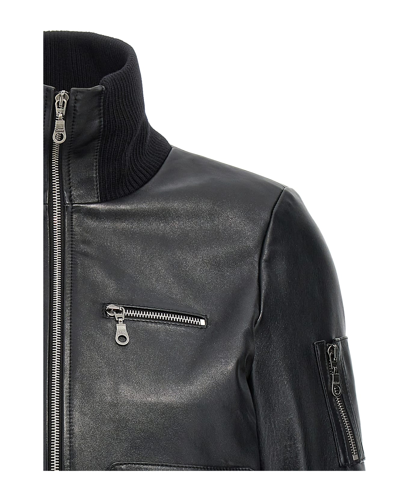 Chloé Leather Bomber Jacket - Black  