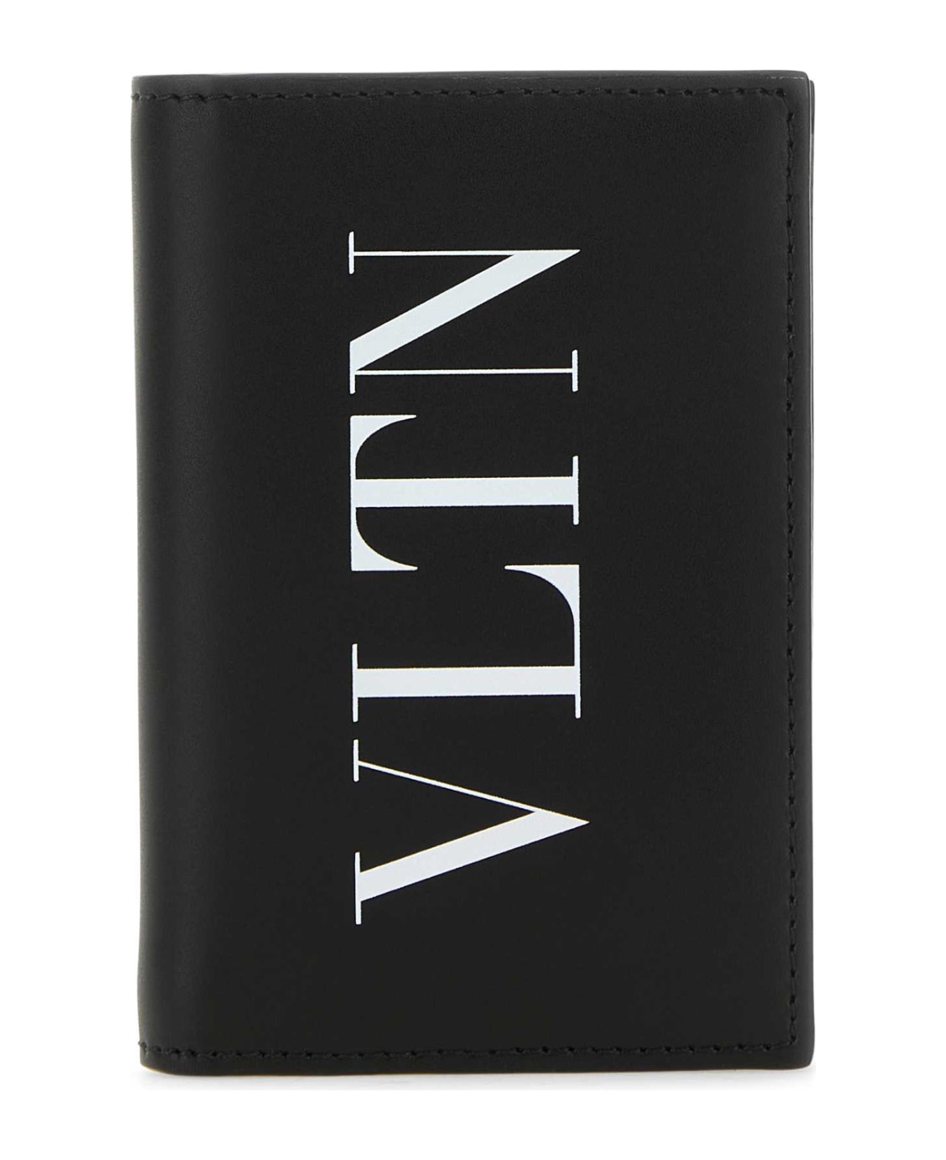 Valentino Garavani Black Leather Vltn Card Holder - NEROBIANCO