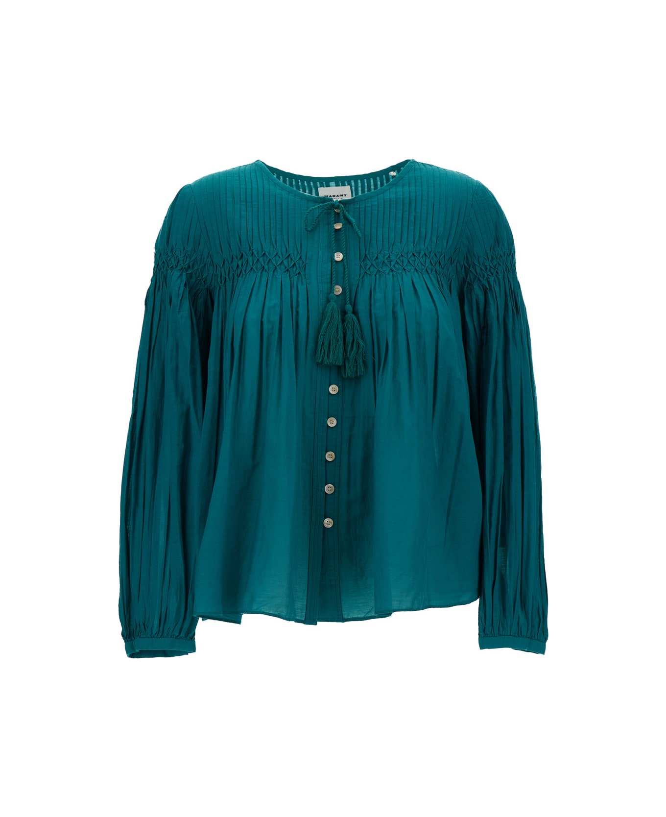 Marant Étoile Green 'plalia' Pleated Blouse In Cotton Blend Woman - Green