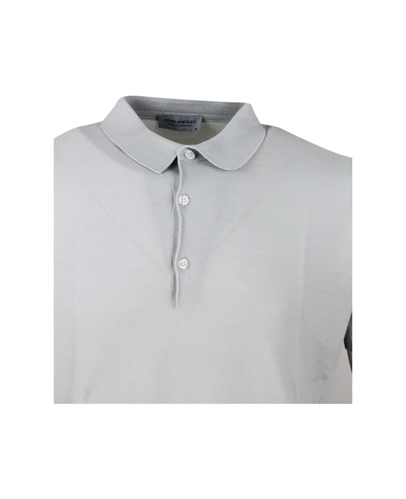 John Smedley Short-sleeved Polo Shirt In Extrafine Piqué Cotton Thread With Three Buttons - Grey