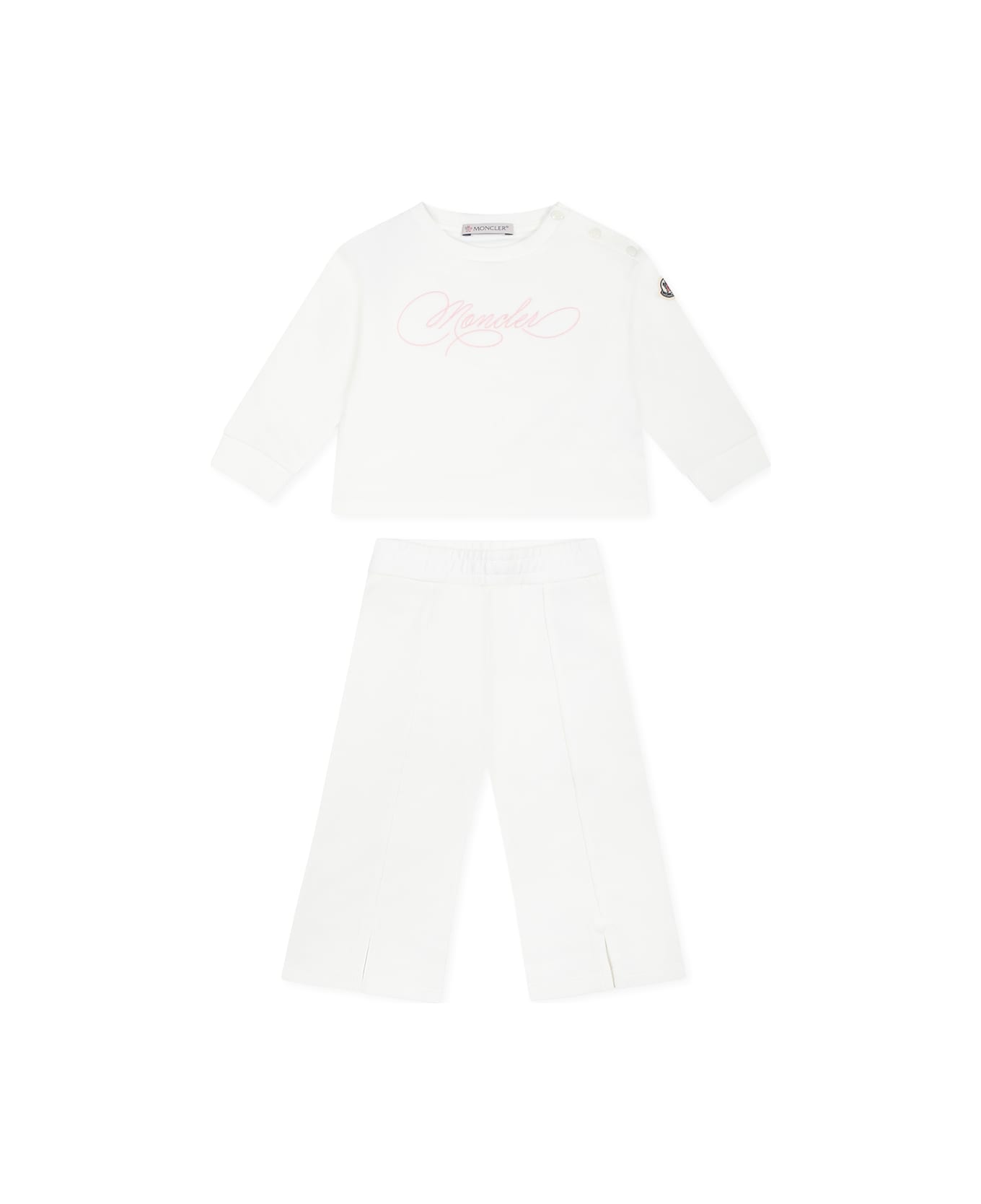 Moncler White Suit For Baby Girl With Logo - White