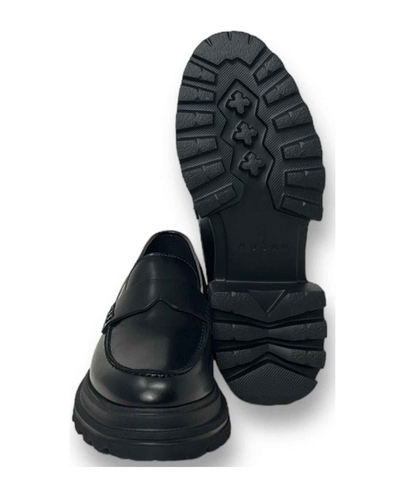 Hogan Round Toe Loafers - Black